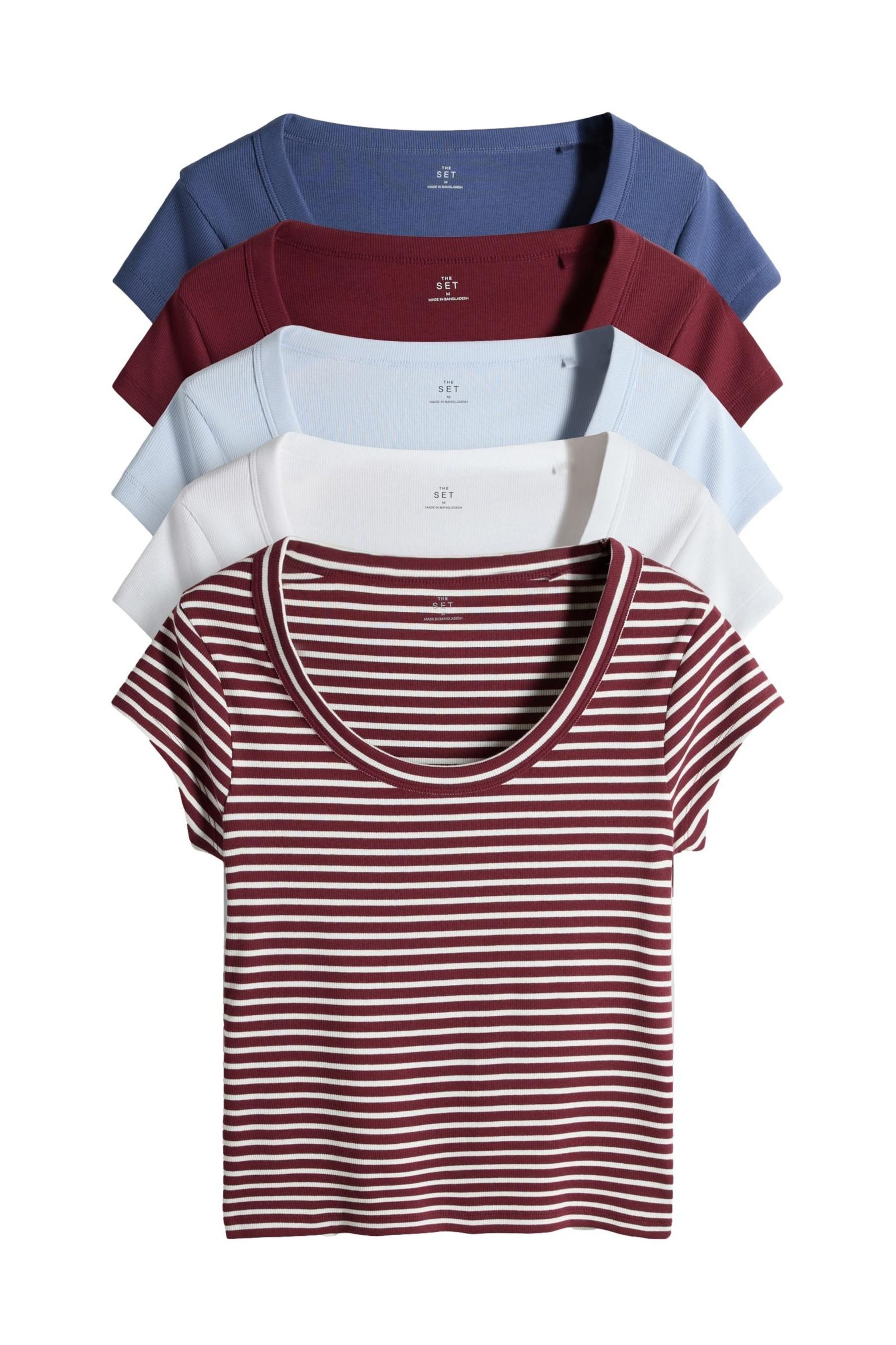 The Set T-Shirt The Set Gerippte T-Shirts, U-Ausschnitt, 5er-Pack (5-tlg) günstig online kaufen