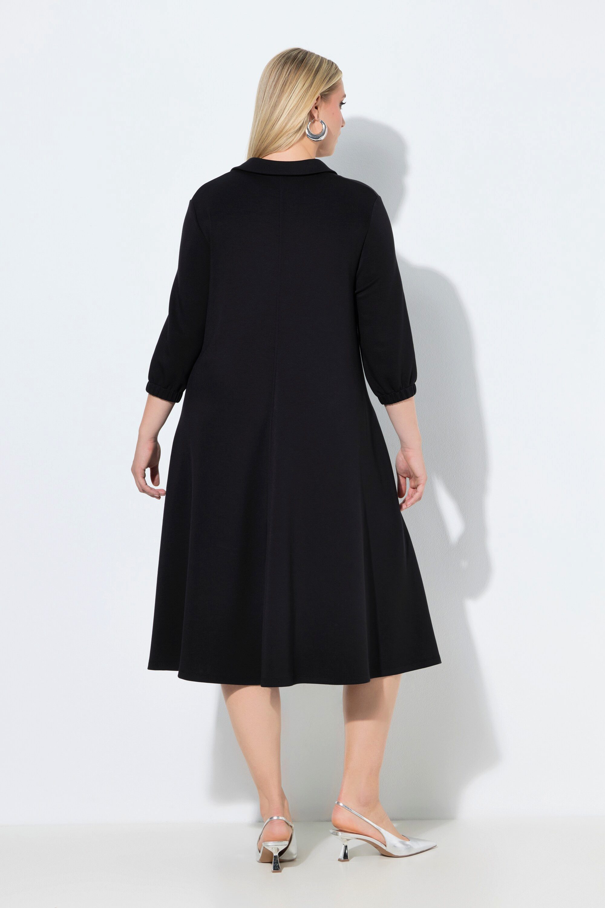 Ulla Popken Midikleid Sweatkleid A-Linie Hemdkragen 3/4-Arm Modalmix
