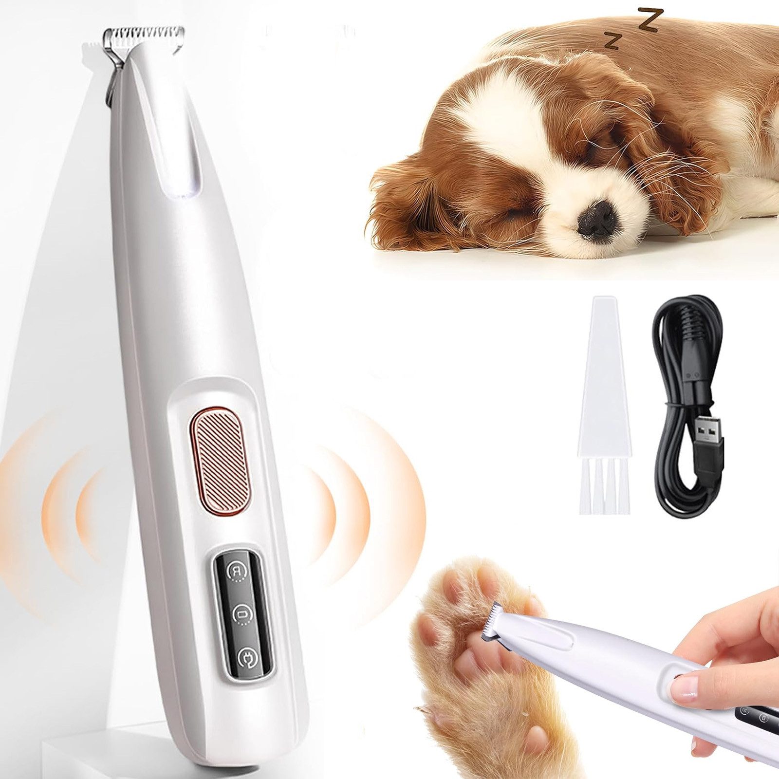 Hundeschermaschine Wasserdichter Leise Pfotentrimmer für Haustiere mit LED-Licht