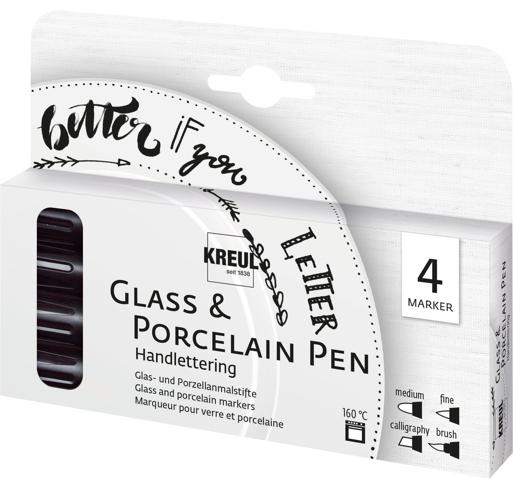 Kreul Lackmarker Glass & Porcelain Pen Handlettering, 4er-Set