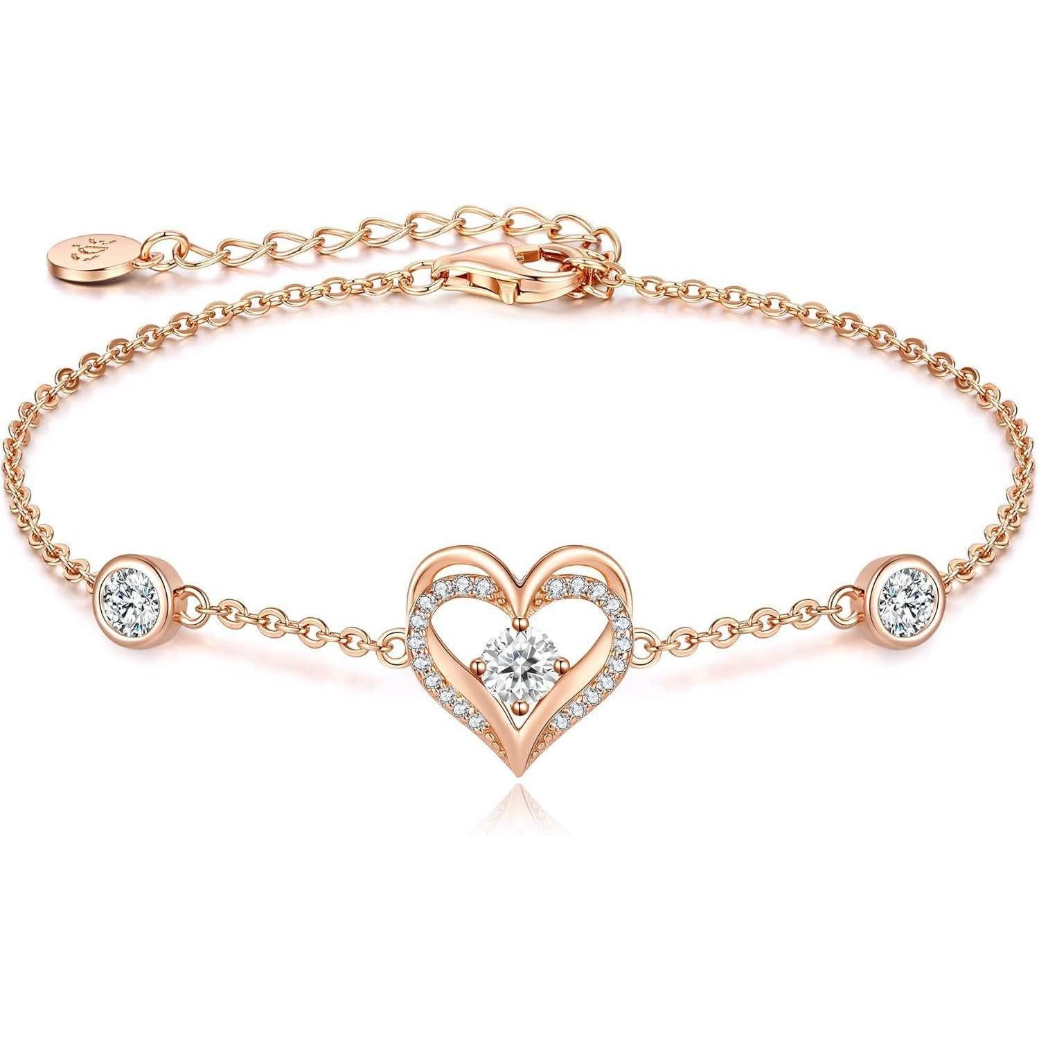 LuxusKollektion Tennisarmband Armband Damen 925 Herz Rosegold Mini April Sterling Silber