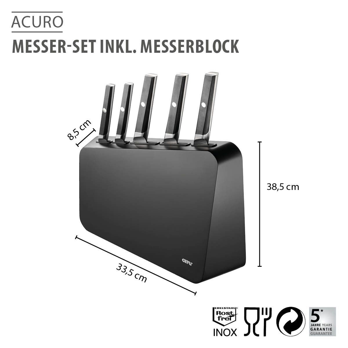 GEFU Messer-Set Messer-Set inkl. Messerblock ACURO, 6-teilig