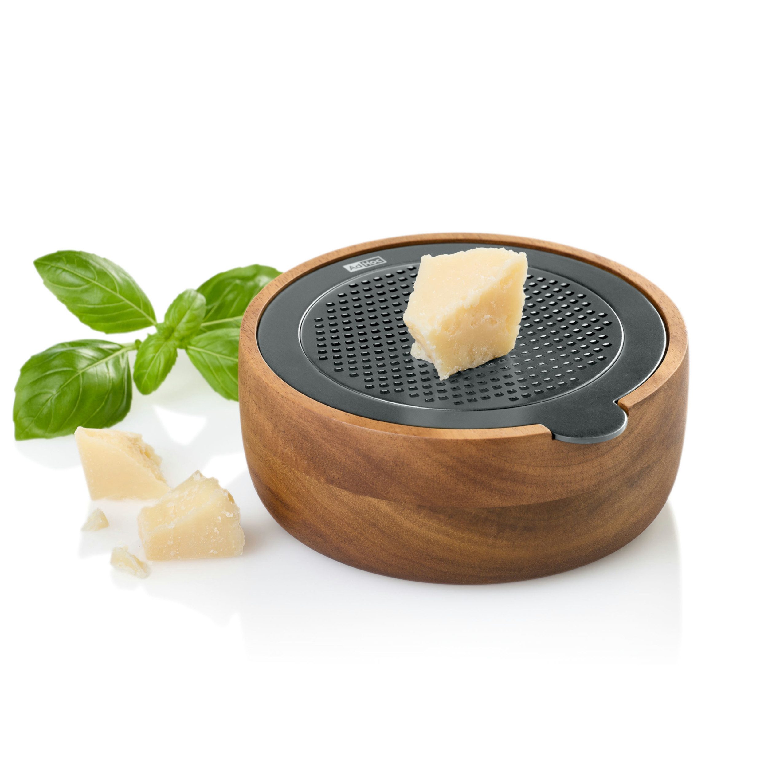 AdHoc Käsereibe Tisch Feinreibe CutnServe, Akazienholz, Edelstahl, (1-St), für Hartkäse, Gewürze, Nüsse, Schokolade und vieles mehr