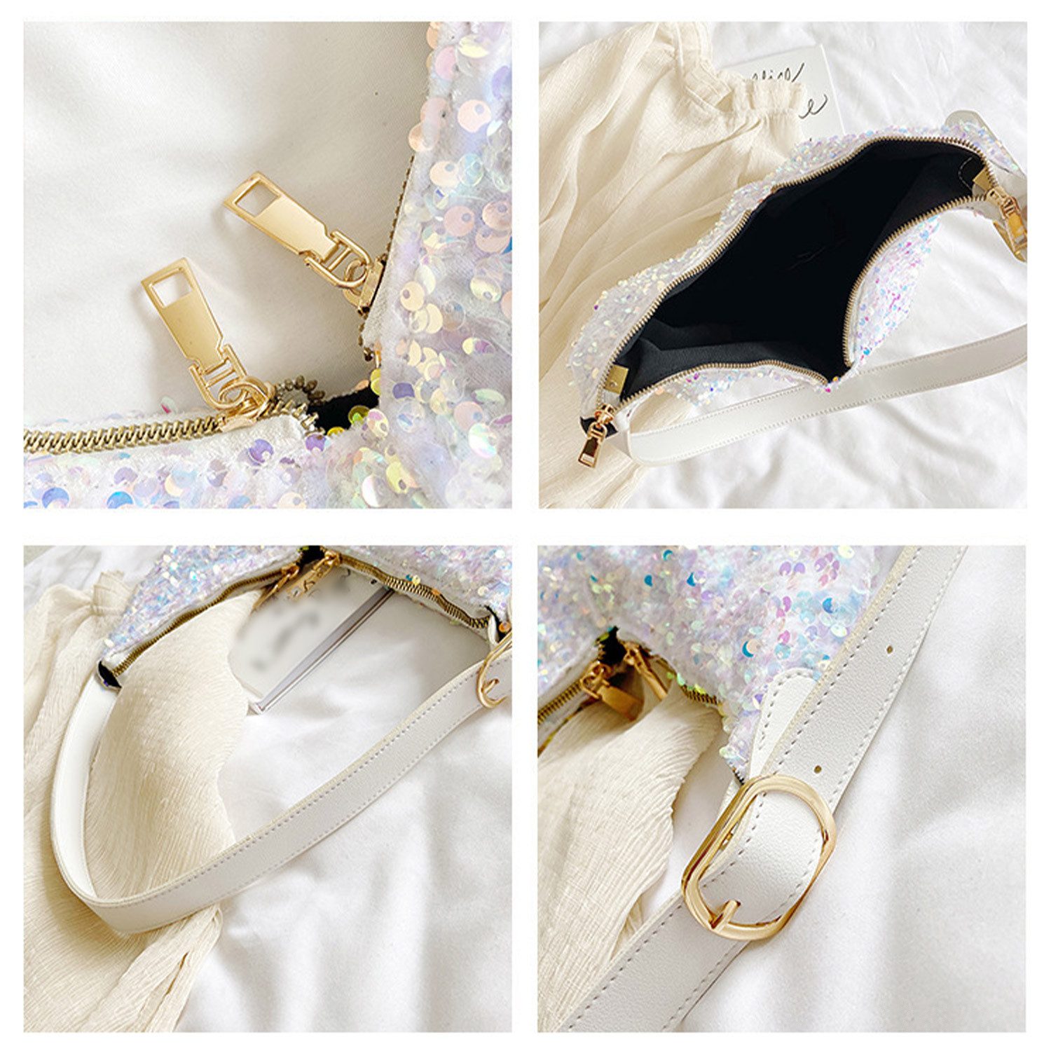 Refttenw Handtasche Pailletten Handtasche,Unterarm Tasche,V-Typ-Damenhandtasche, einstellbar