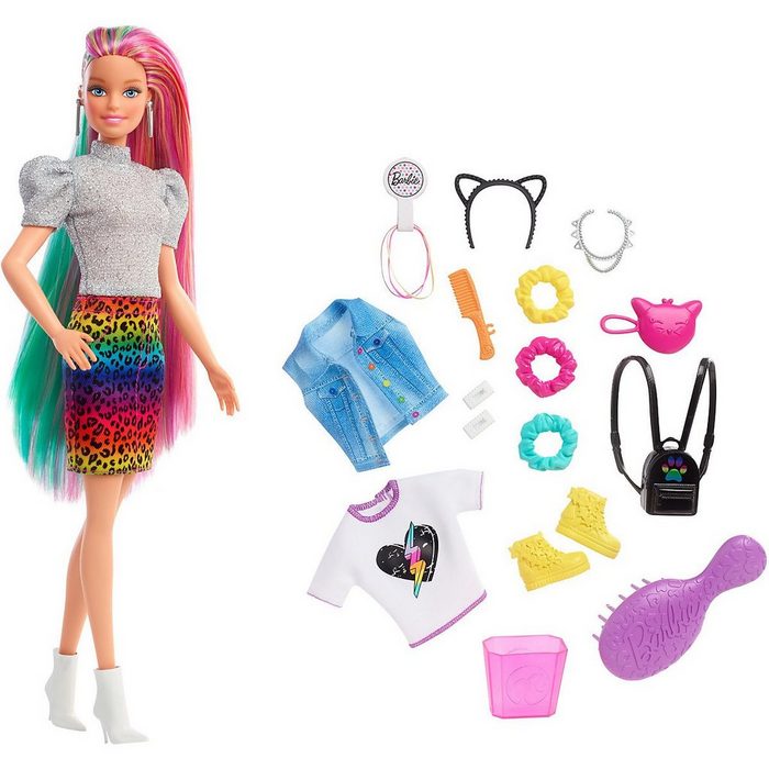 Mattel® Anziehpuppe Barbie Leoparden Regenbogen-Haar Puppe mit