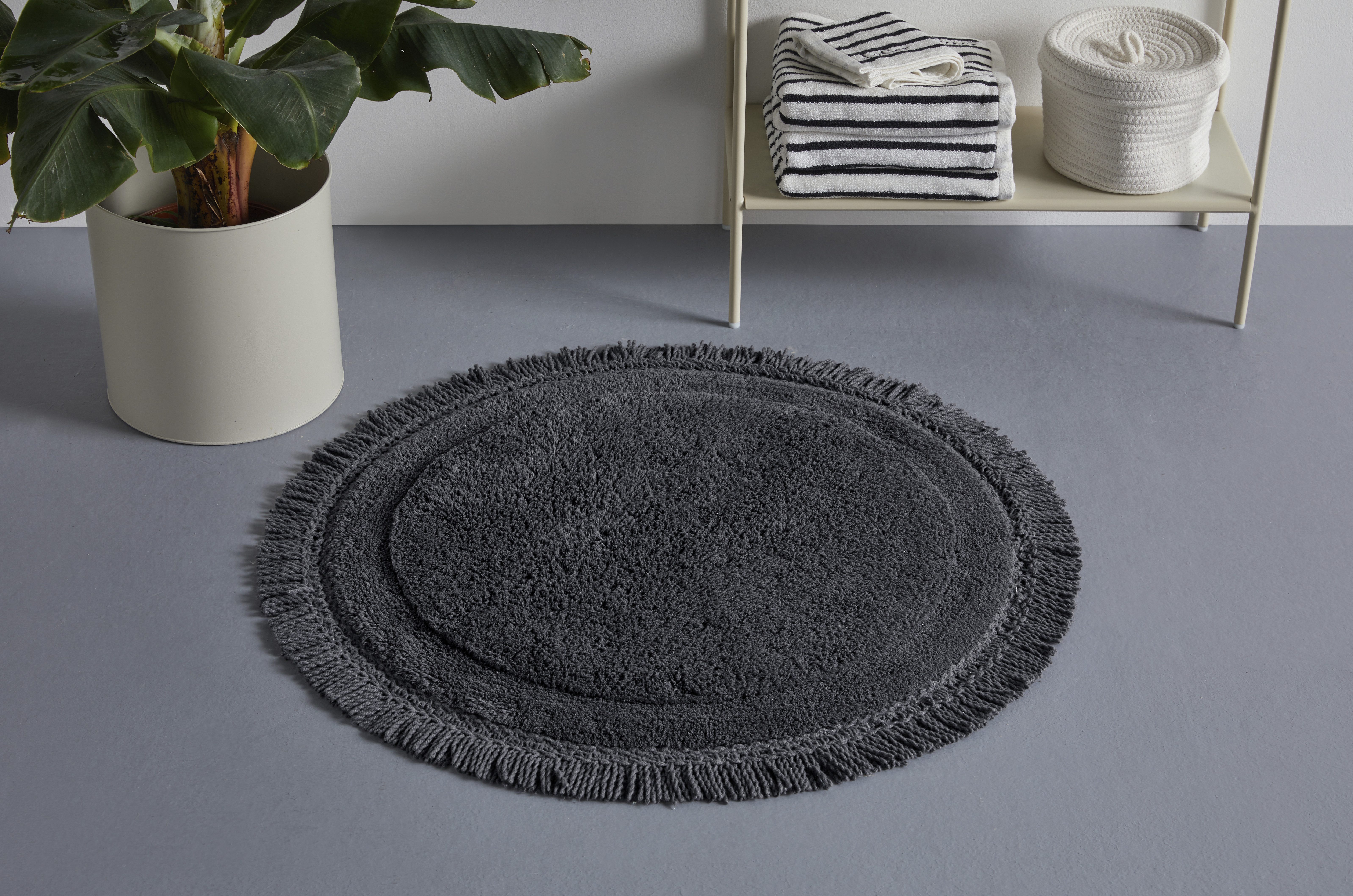 LeGer Home by Lena Gercke Badematte Tamsin, Badvorleger, Badezimmer Teppich, Höhe 20 mm, fußbodenheizungsgeeignet, strapazierfähig, Baumwolle, rund, mit Fransen, Badteppich, Badematte, Baumwolle