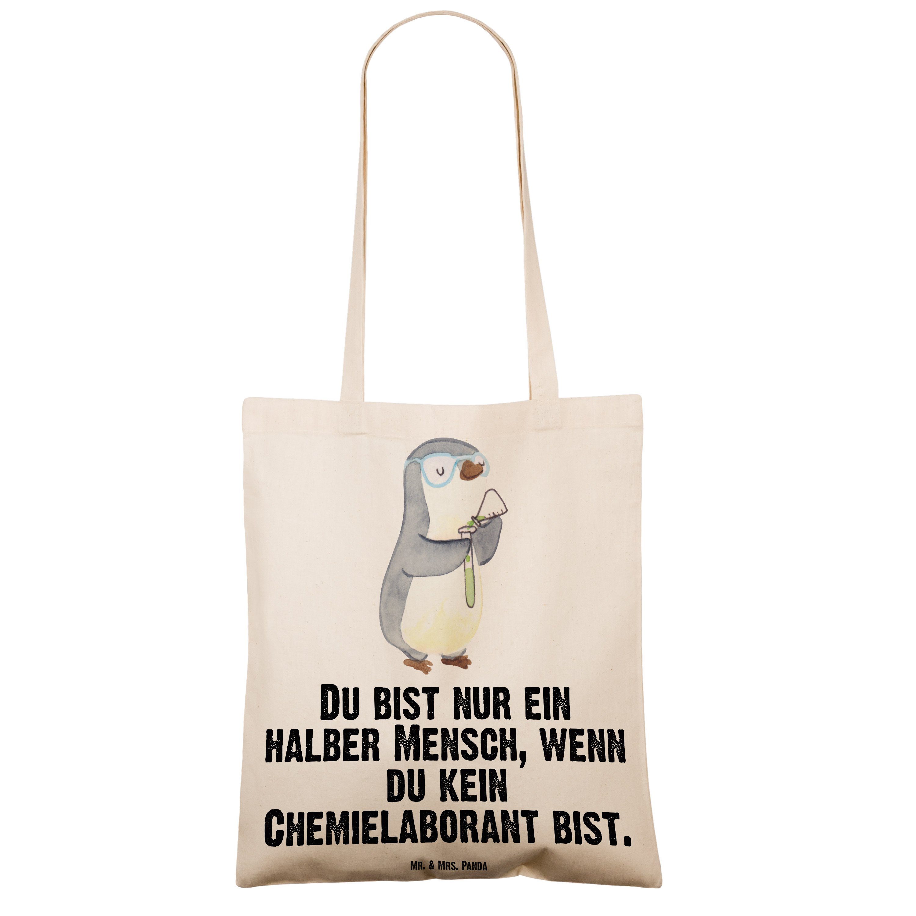 Beuteltas Mrs. Transparent - Tragetasche & Geschenk, Herz Panda Chemielaborant - mit Mr. Chemiker, (1-tlg)