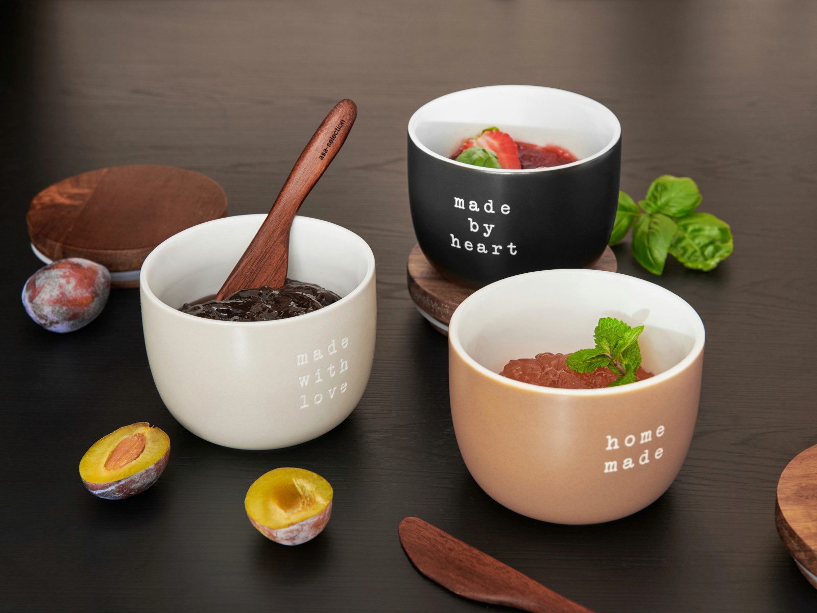 ASA SELECTION Vorratsdose hey! Marmeladendose made by heart schwarz 0,25l, New Bone China