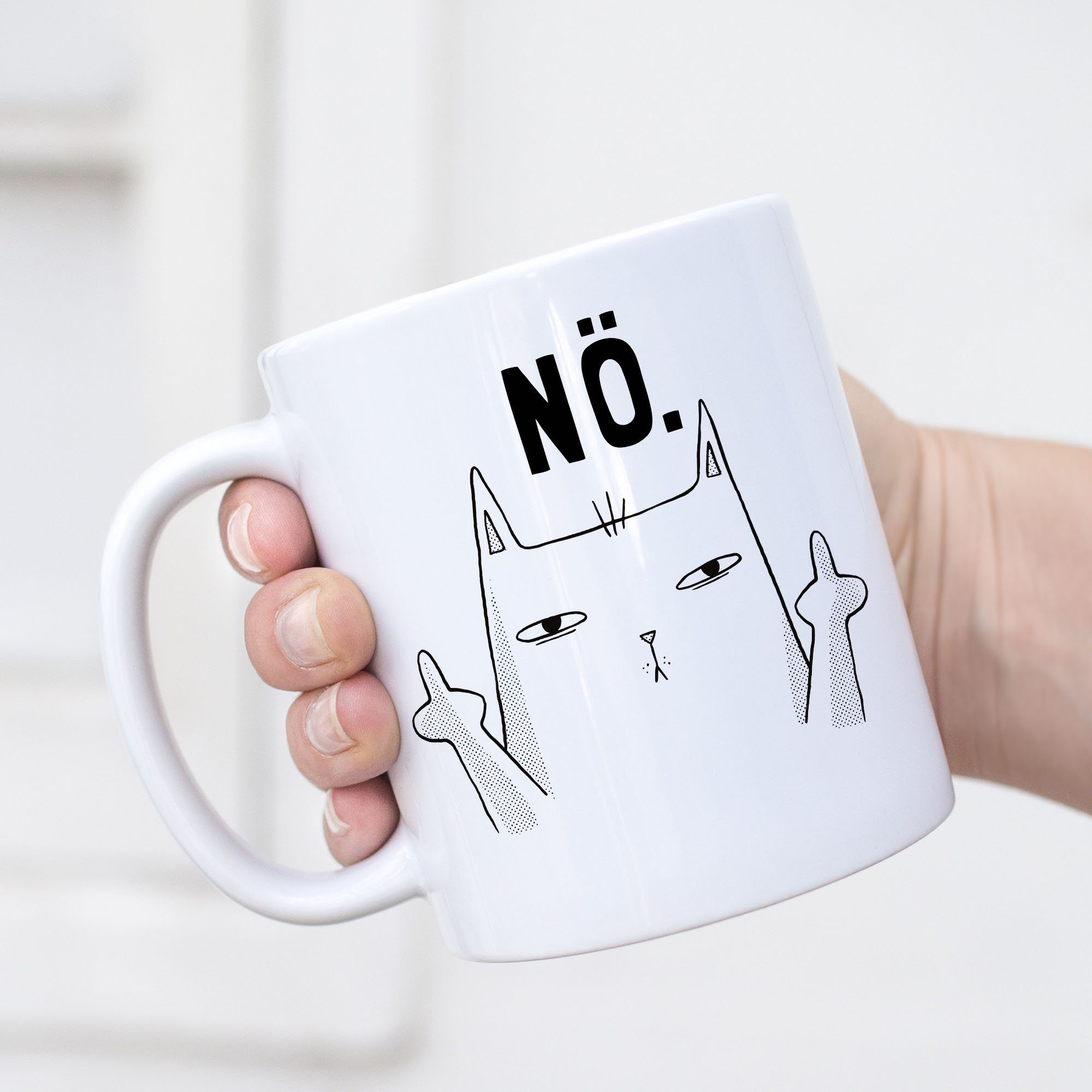 Hey!Print Tasse "Nö Tasse Einfach Kollege Cat Katze Katzenliebhaber Keramik Weiß Nein Geschenk Kollegin Lustig ", unhöflich Spruch Büro-Tasse