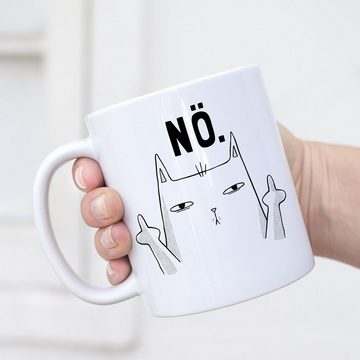 Hey!Print Tasse "Nö Tasse Einfach Nein Lustig Katze unhöflich Spruch Cat Katzenliebhaber Geschenk Kollege Kollegin Büro-Tasse ", Keramik