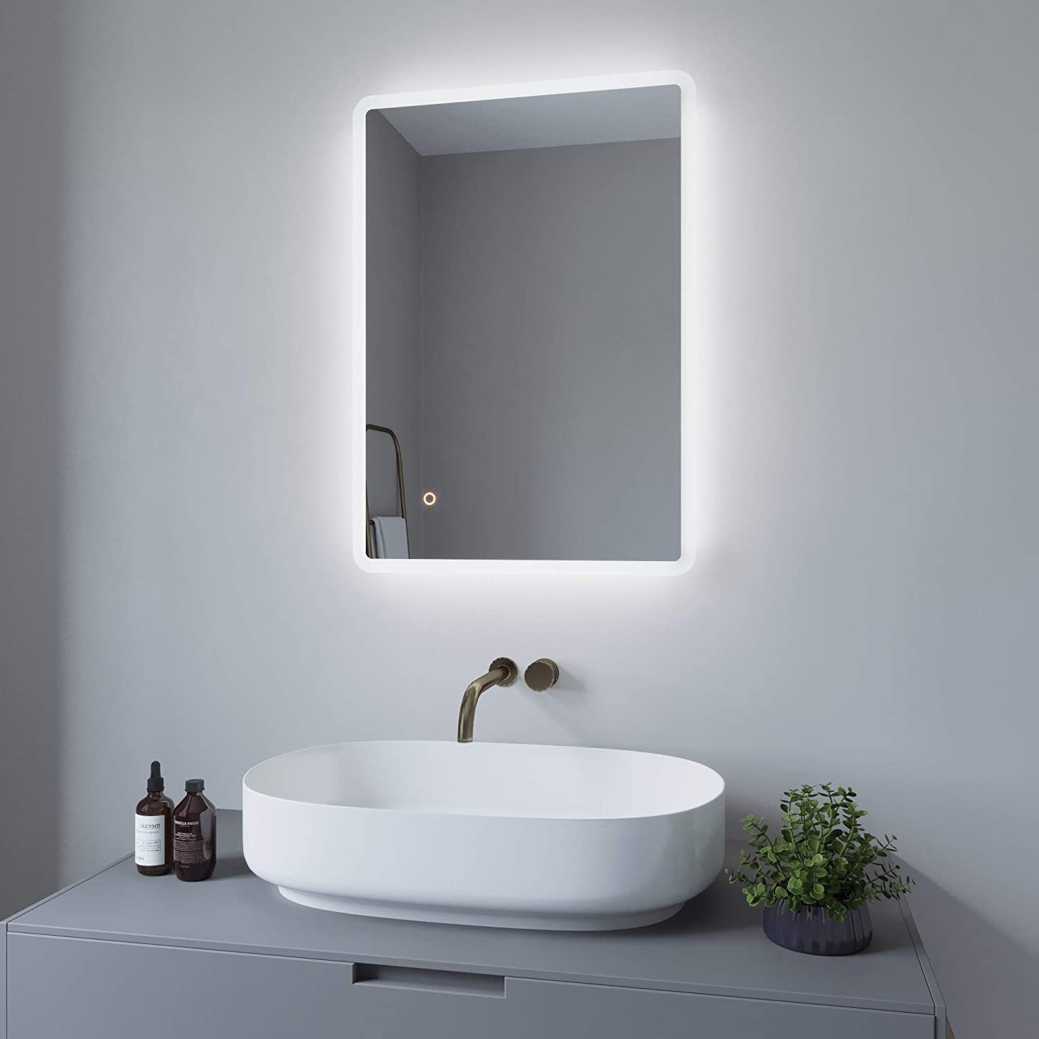 AQUABATOS LED-Lichtspiegel LED Badspiegel Badezimmerspiegel Bad Spiegel mit  Beleuchtung 70x50cm, Dimmbar Touch Schalter Kaltweiß 6400K IP44  Energiesparend