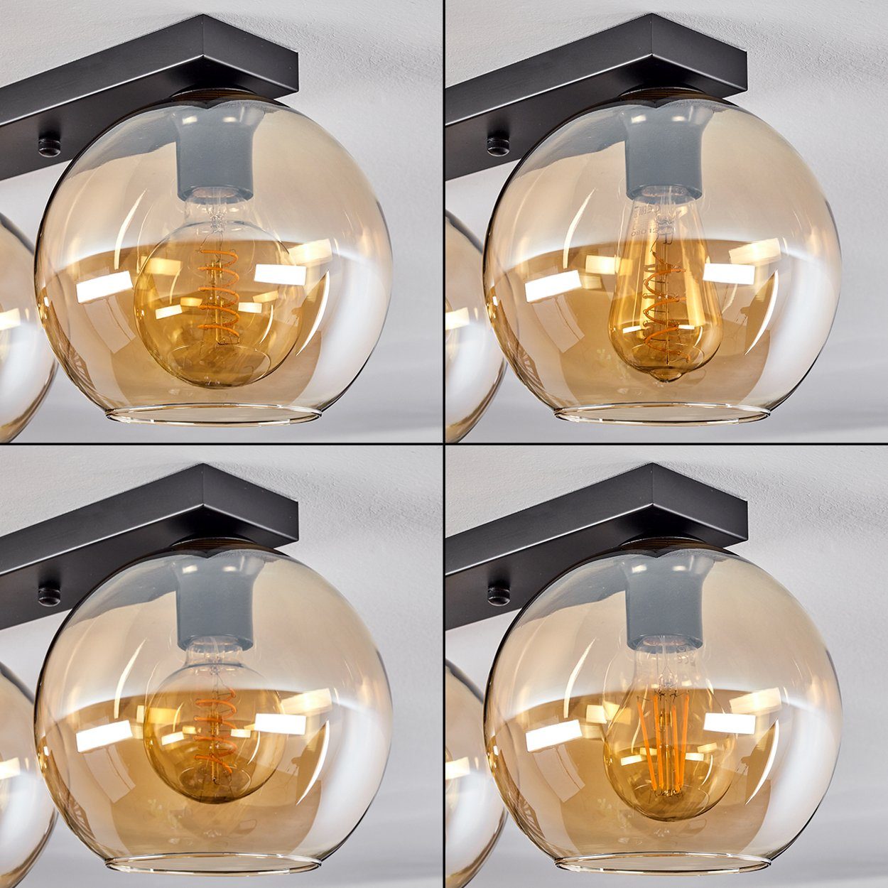 4xE27 Retro/Vintage-Design Leuchte aus »Cesaro« hofstein Leuchtmittel, Deckenlampe im ohne aus in Schwarz/Bernsteinfarben, Deckenleuchte Glas Metall/Glas mit (20cm), Schirmen