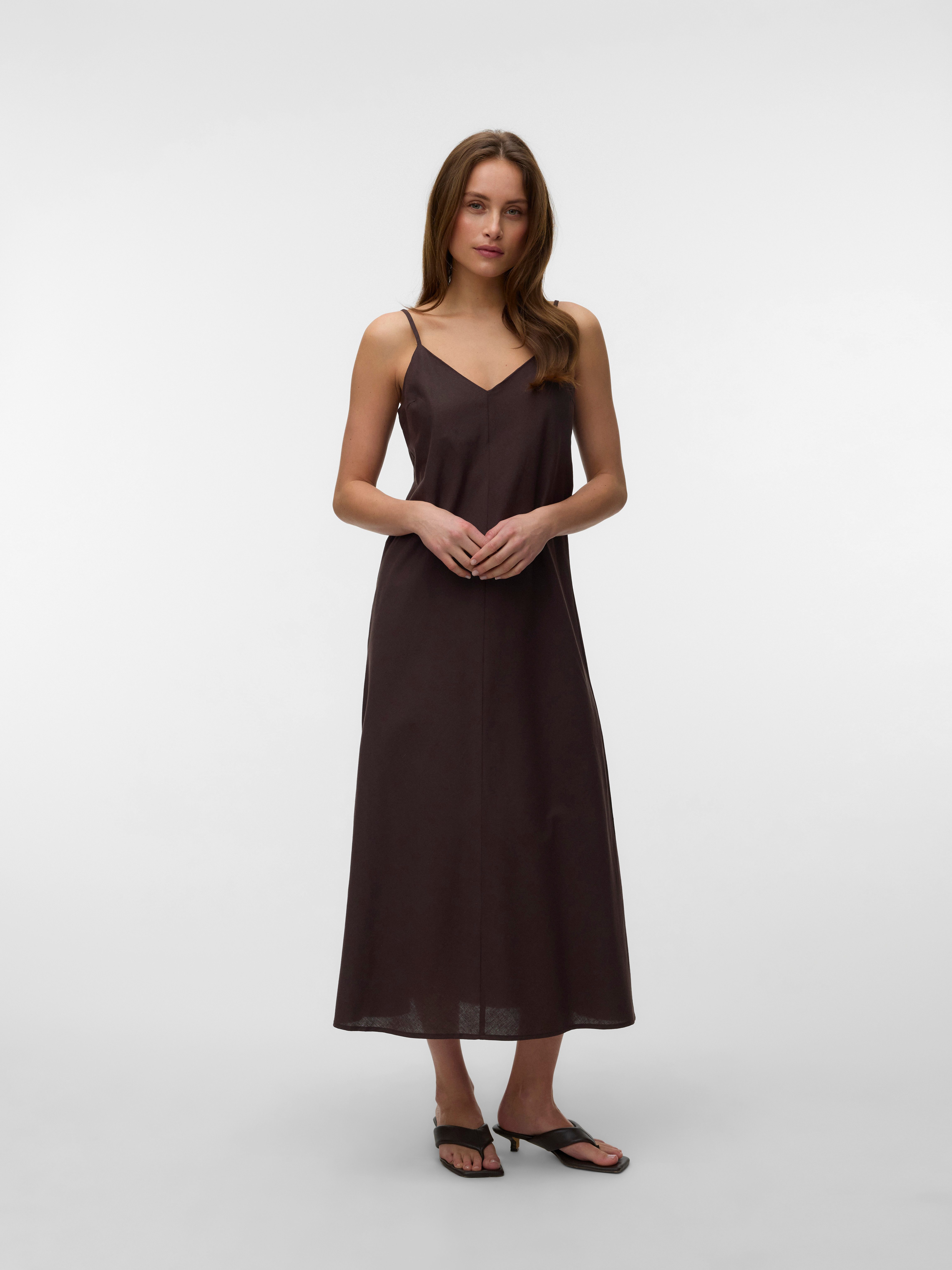Vero Moda Trägerkleid VMSELMA 7/8 SINGLET DRESS NOOS Baumwollmischung, mit Leinen, verstellbare Spaghettiträger