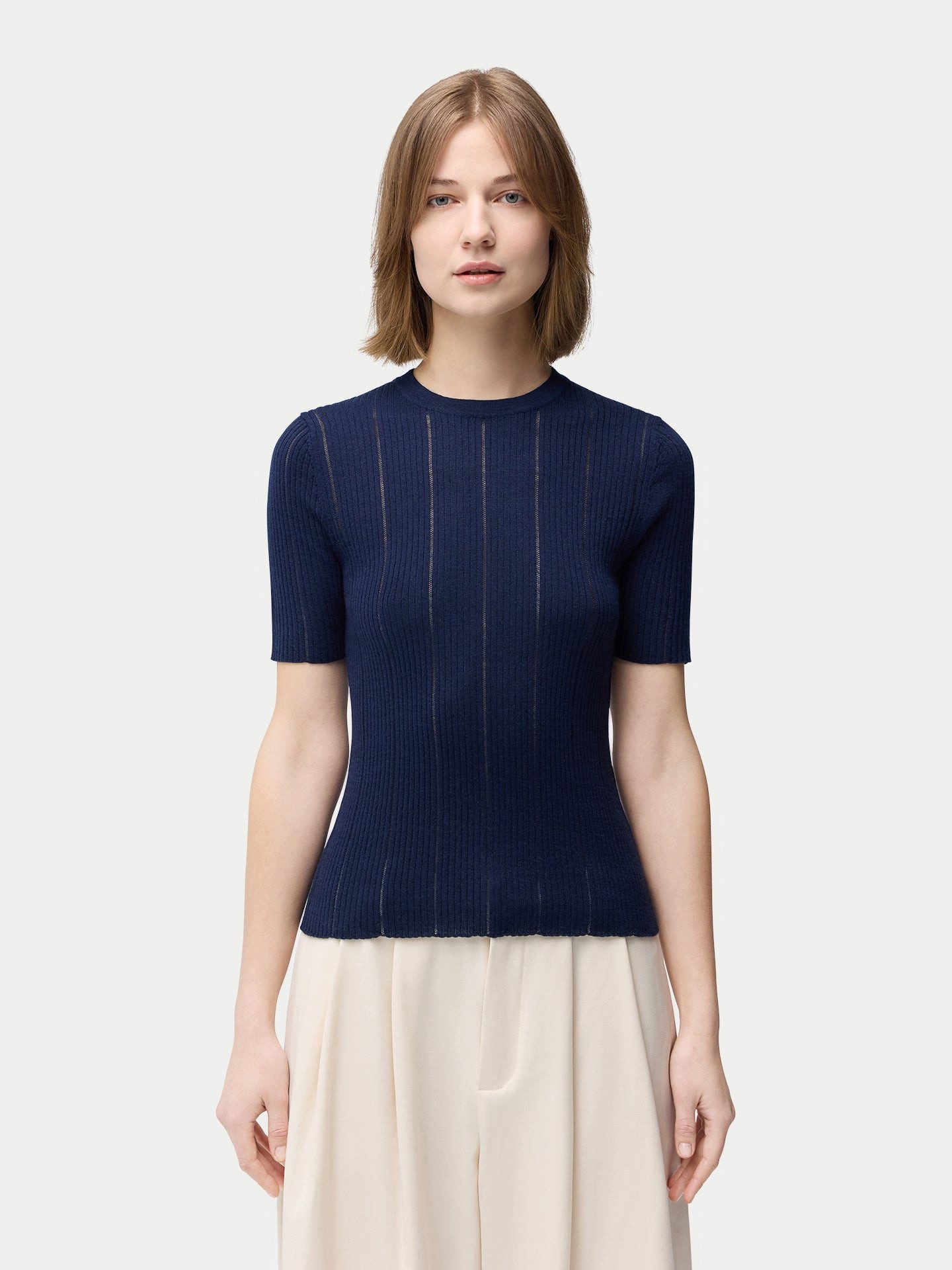 GOBI Cashmere T-Shirt Ajourstrick Top aus Kaschmir-Seide