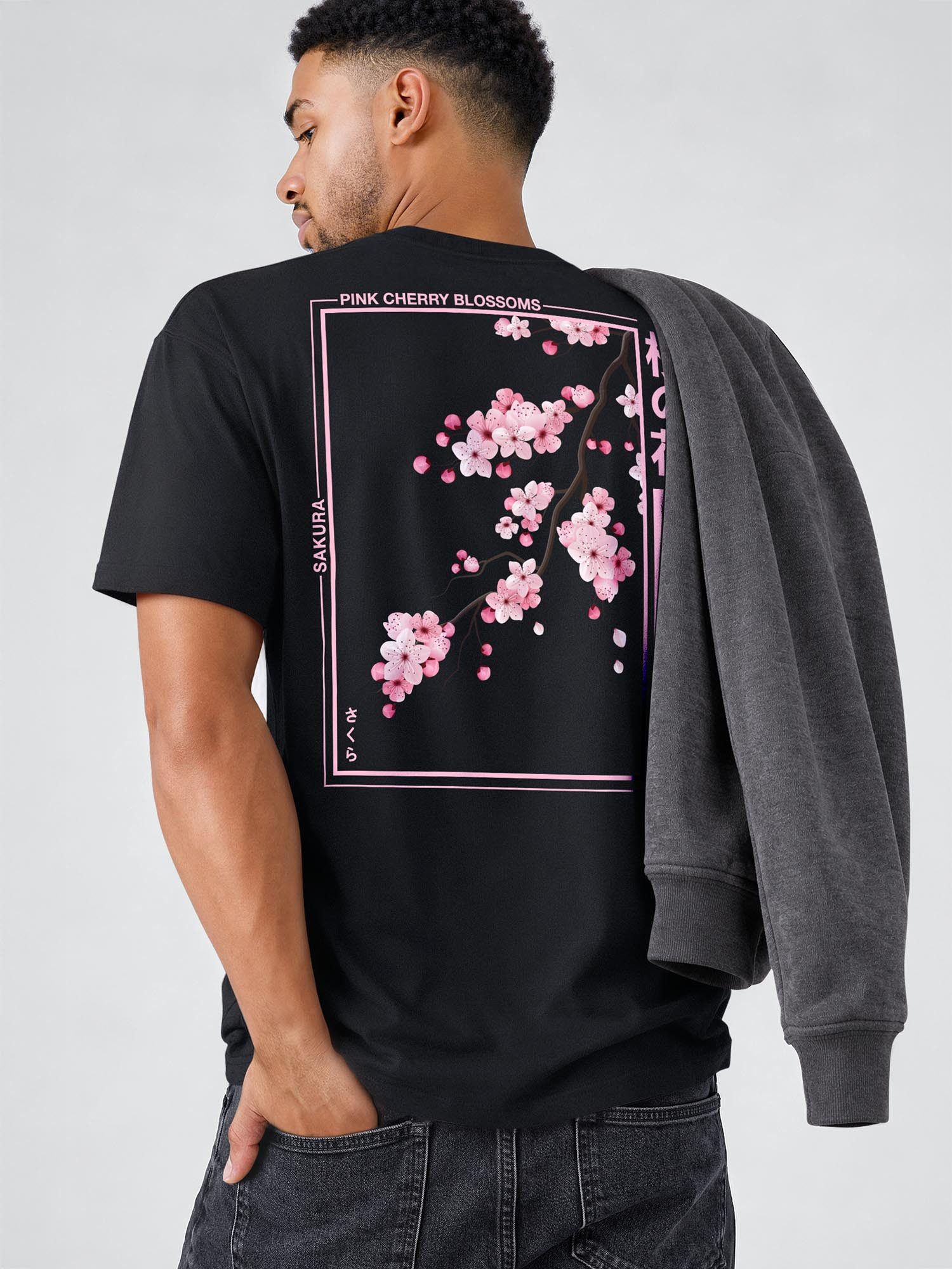 Neverless Oversize-Shirt Herren T-Shirt - Kirschblüten - Relaxed Fit Printshirt Sommer Fashion mit Print – Bild 5 von 5