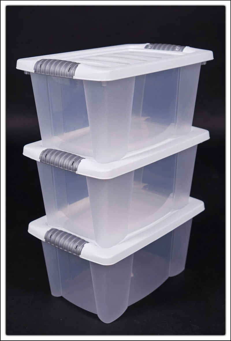 Spetebo Stapelbox »3er Stapelbox Multi Allzweck Box mit Deckel - 7 L« (Set, 3er Set), Deckel mit Klappverschlüssen und Griffen