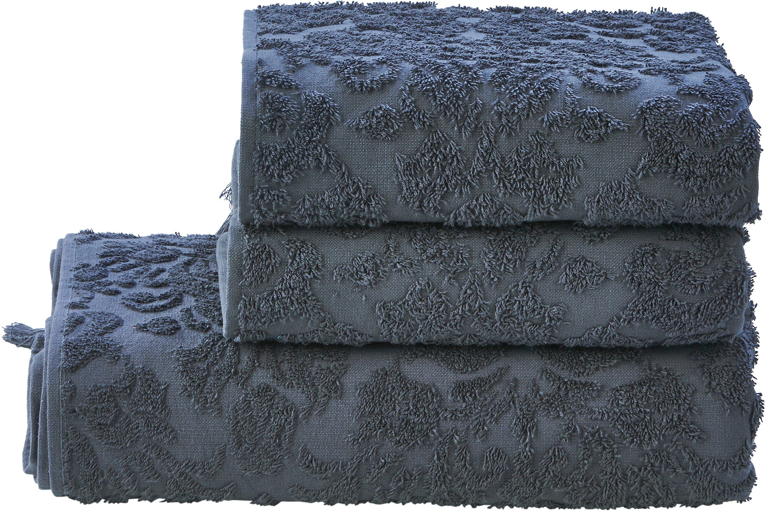 done.® Handtuch Set Provence Ornaments, Walkfrottier (Set, 3-St), Uni-Farben, Ornamente, mit Fransen