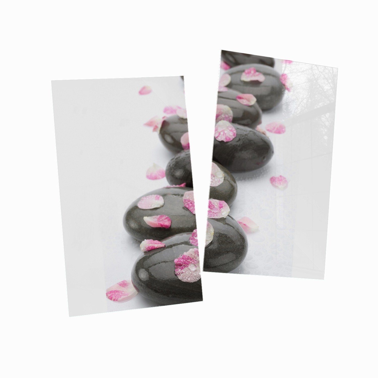 Wallario Herd-Abdeckplatte Dunkle Steine mit 5mm Blütenblättern, inkl. verschiedene tlg., Noppen), Größen ESG-Sicherheitsglas, (Glasplatte, 2