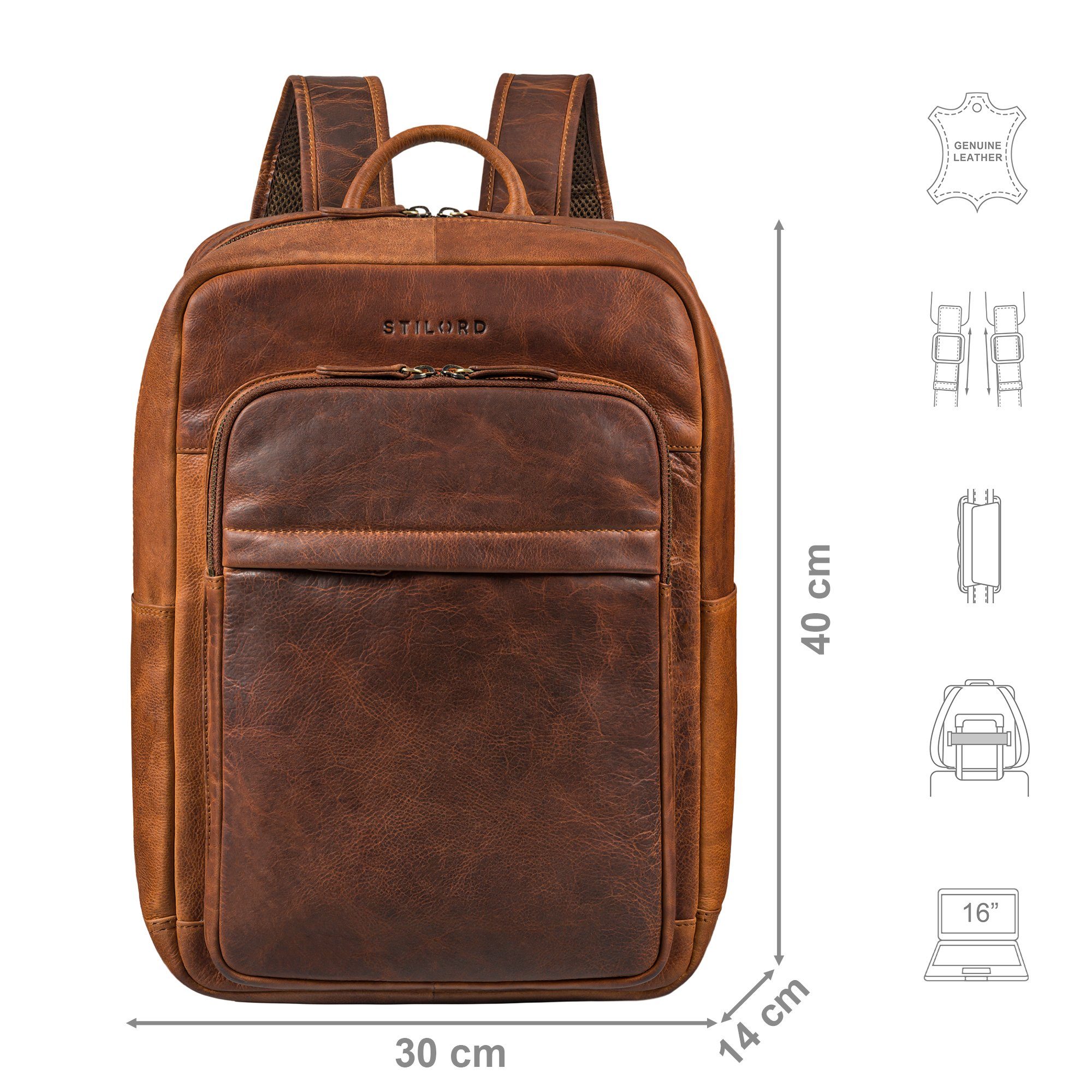 STILORD Notebook-Rucksack "Oliver" Business Rucksack Herren Leder Groß mit 16 Zoll Laptopfach