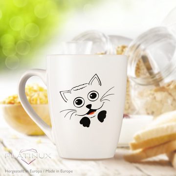 PLATINUX Tasse Katzen Kaffeetassen, Keramik, Set mit Katzen-Motiven Teetasse 250ml Tasse Kaffeebecher Teebecher