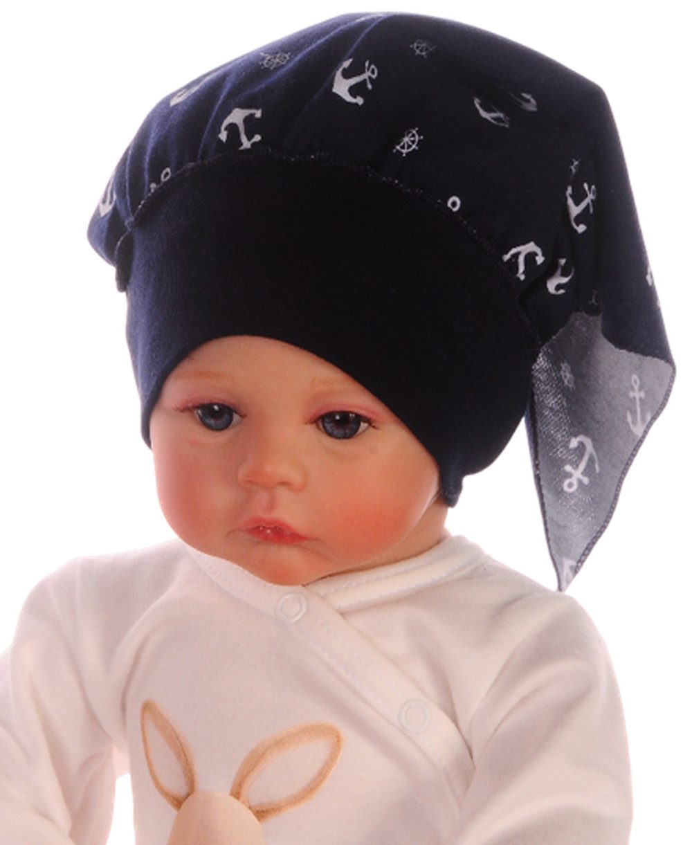 La Bortini Kopftuch Baby Stirnnabd Tuch Sommer Mütze Sommermütze in Blau mit Anker, elastisch, weich, gemustert, neutral für Neugeborene