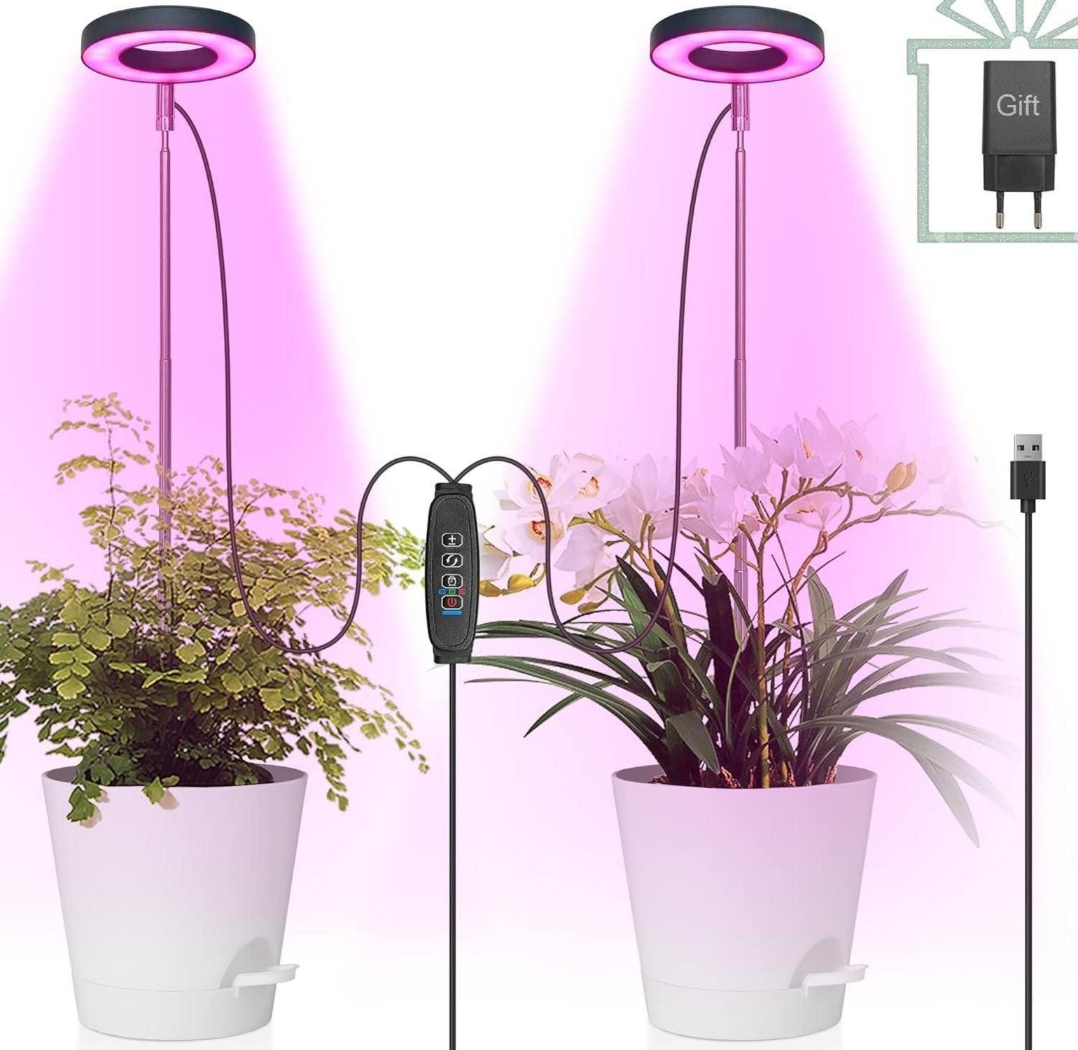 LuxusKollektion Abdeckhaube LED Pflanzenlampe Vollspektrum Pflanzenlicht USB 2 Kopf 42 LEDs 3