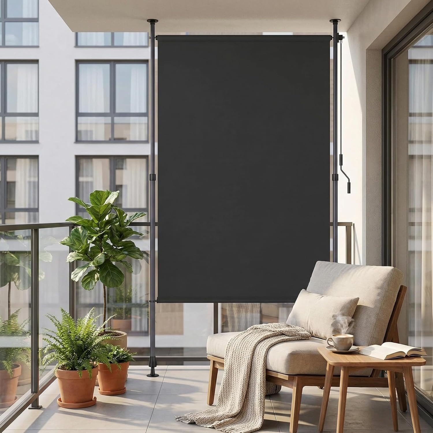 TLGREEN Senkrechtmarkise Balkon ohne Bohren 120/150/200x270cm (Vertikalmarkise Außen mit Sichtschutz Sonnenschutz Windschutz) Klemmmarkise für Garten Terrasse Wetterfest