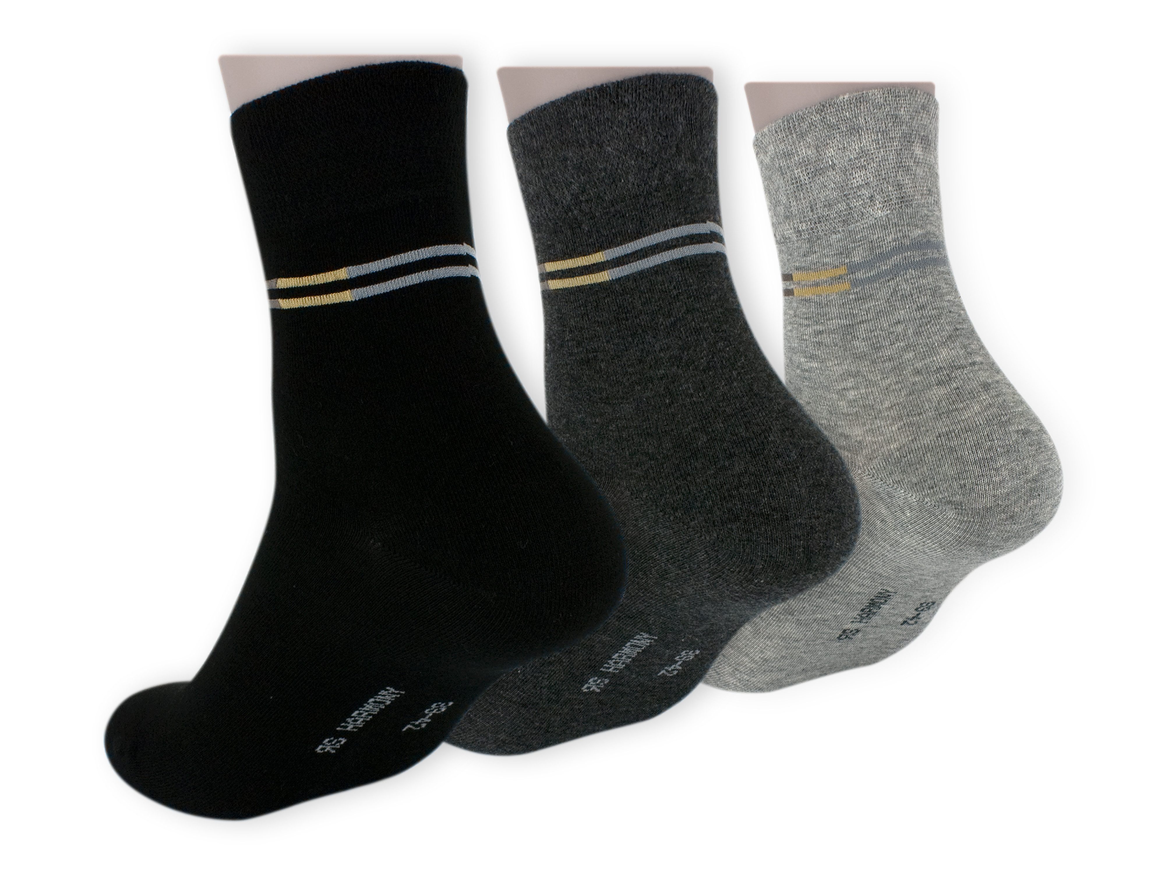 Die Sockenbude Kurzsocken RS-Strumpf GRAY (Bund, 3-Paar, grau anthrazit schwarz) mit Softrand ohne Gummidruck