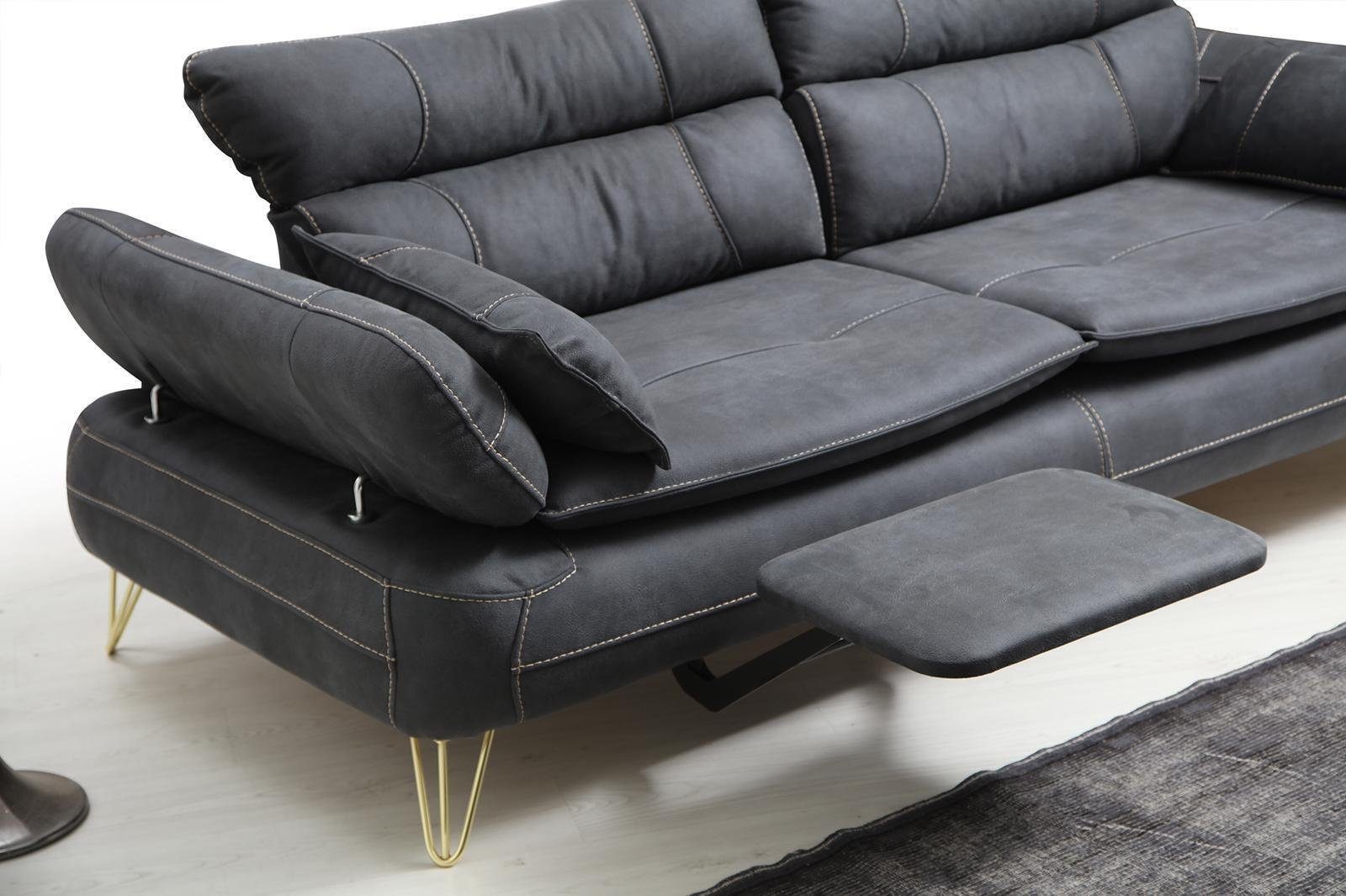 JVmoebel Wohnzimmer-Set Sofagarnitur 3+3+1+1 Schwarz Garnitur Sessel Sitzer Sofa Sofas