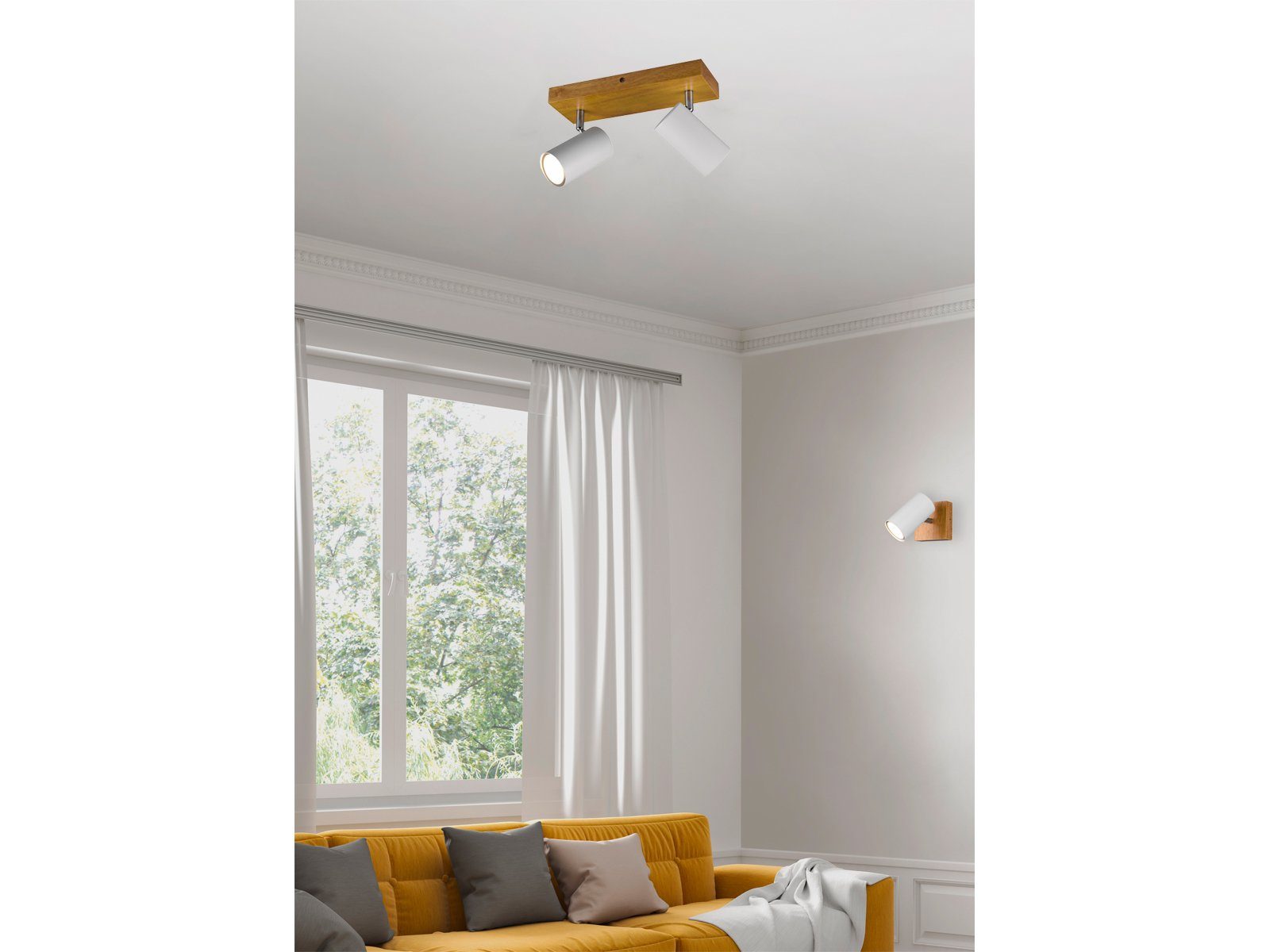 TRIO Leuchten LED Deckenstrahler, Dimmfunktion, LED wechselbar, Warmweiß, Balken-lampe innen Holz-lampe Decke Treppenhaus Spotlampen Breite 26cm