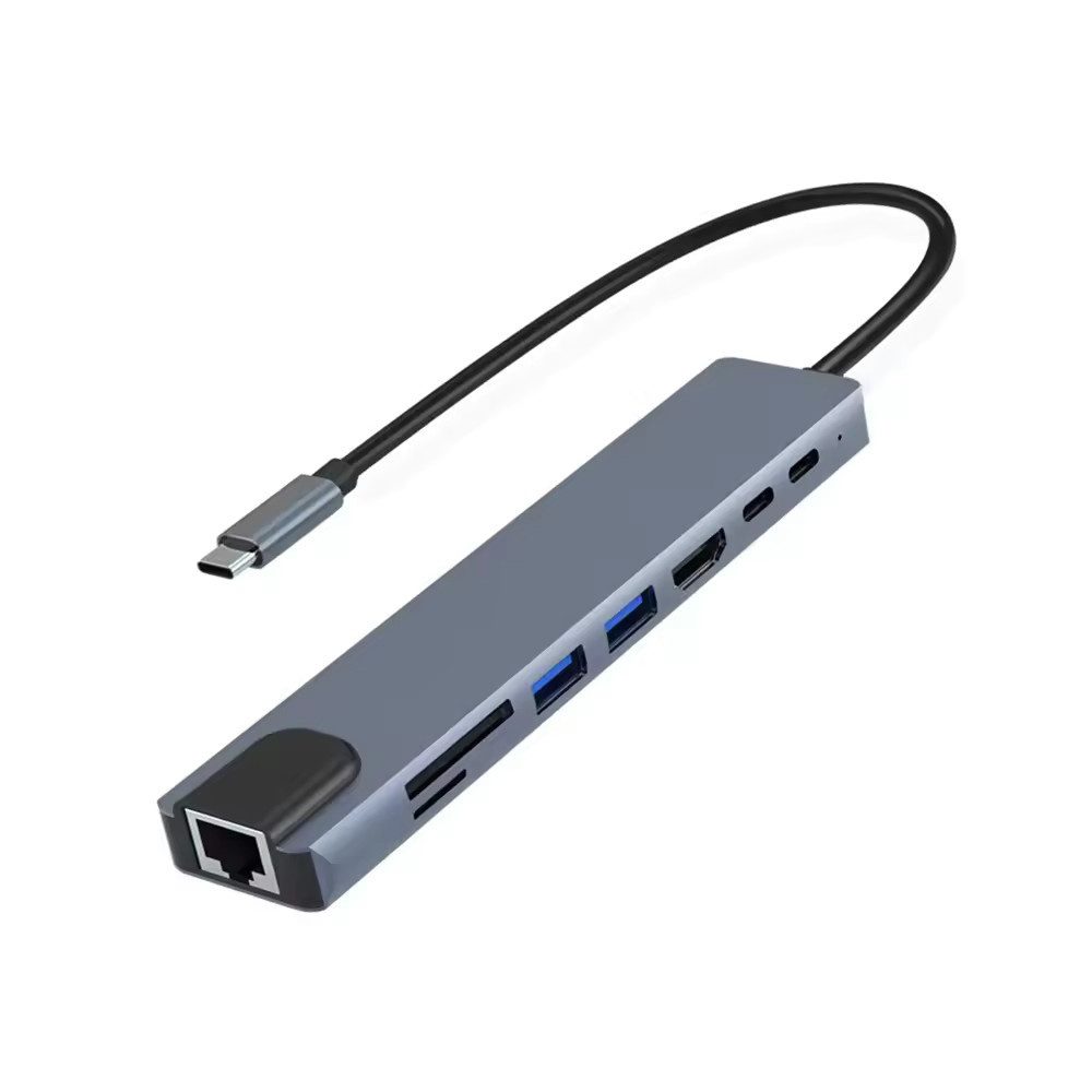 TradeNation Laptop-Dockingstation USB-C Hub 8-IN-1 Adapter HDMI USB 3.0 LAN Ethernet SD Kartenleser, (USB C Adapter, 1 St., USB C Dockingstation), 4K RJ45 Micro