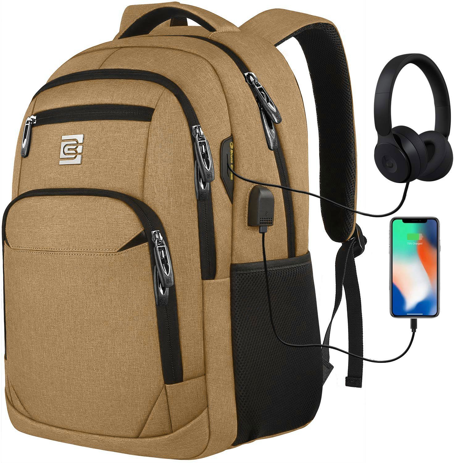 Anti-Diebstahl, Sportrucksack, Backpack (Laptop Rucksäcke Reisen Teenager Schule Laptopfach), Arbeit Laptoptasche Tasche Wasserbeständig Freizeit USB-Anschluss, Business Notebook Khaki Laptoprucksack Laptop REDOM Damen mit Schulrucksack Jungen Rucksack, mit Rucksack Uni Herren