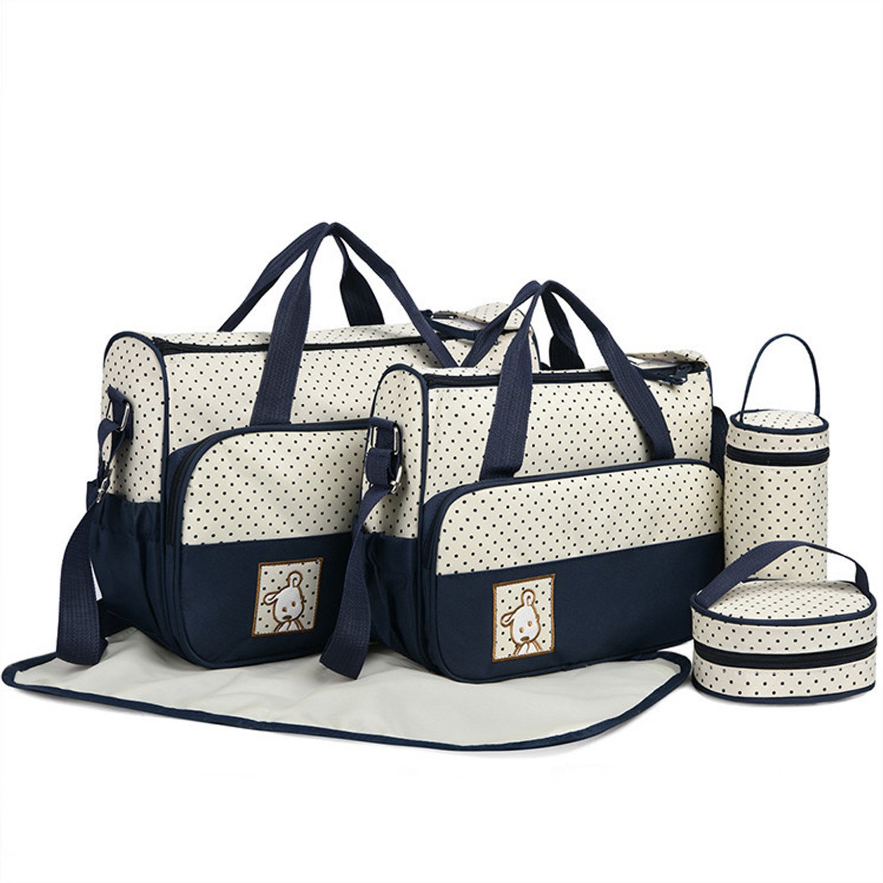 Mutig Wickeltasche 5-teiliges Baby Wickeltasche Set mit Flaschenwärmer & Wickelunterlage (Große Windeltasche als Reisetasche & Umhängetasche, Krankenhaustasche, 5-tlg., Kinderwagen, Papa, Mama, für Geburt), Reise Wickeltasche, Mehrzweck Wickeltasche für Unterwegs