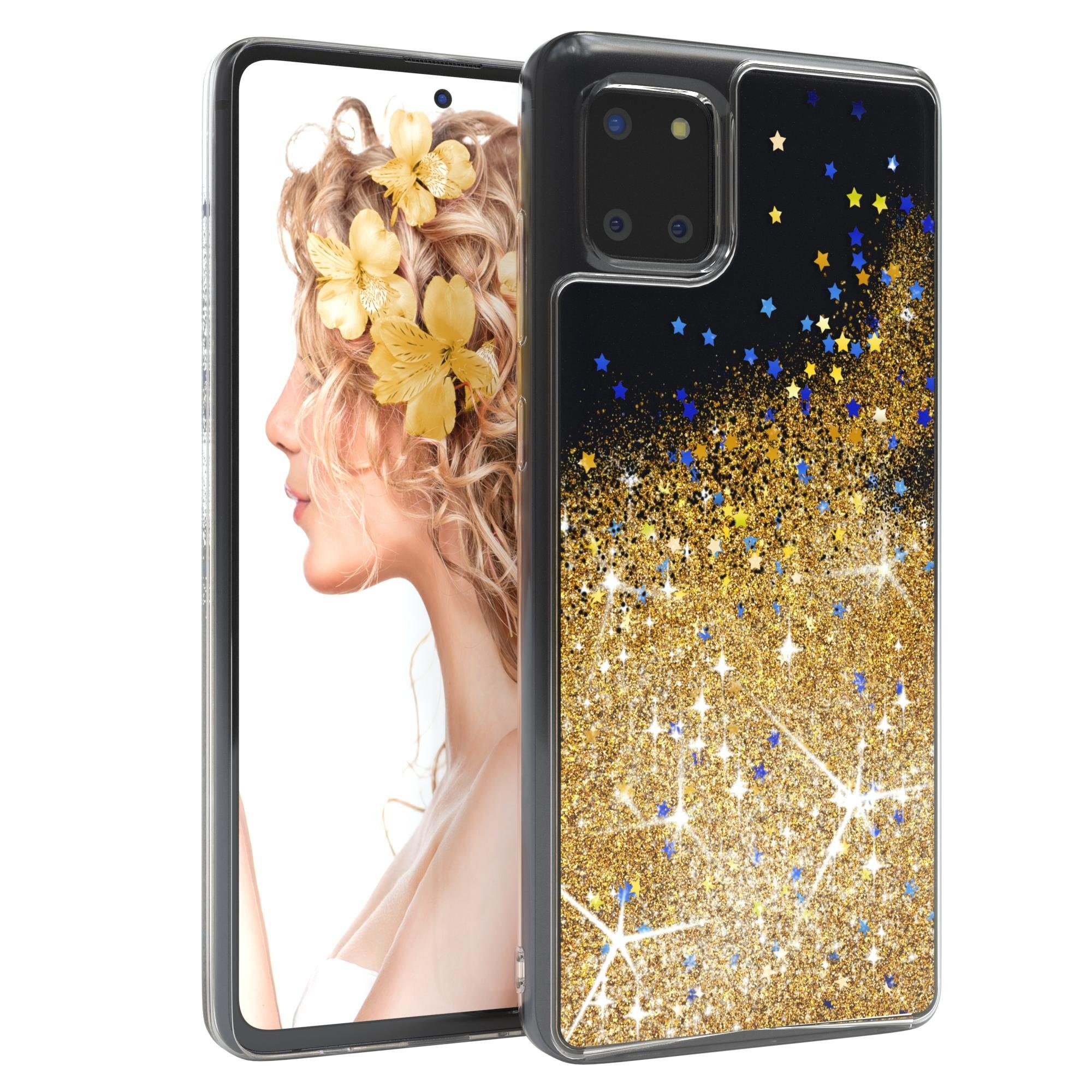 EAZY CASE Handyhülle Liquid Glittery Case für Galaxy Note 10 Lite 6,7 Zoll, Durchsichtig Back Case Handy Softcase Silikonhülle Glitzer Cover Gold
