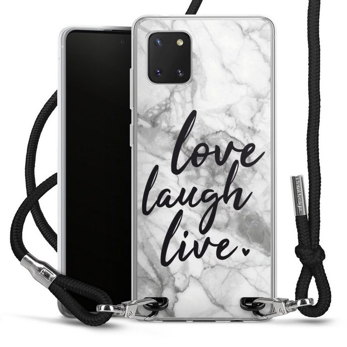 DeinDesign Handyhülle Marmor Sprüche Liebe Love Laugh Live Marmor Samsung Galaxy Note 10 lite Handykette Hülle mit Band Cover mit Kette