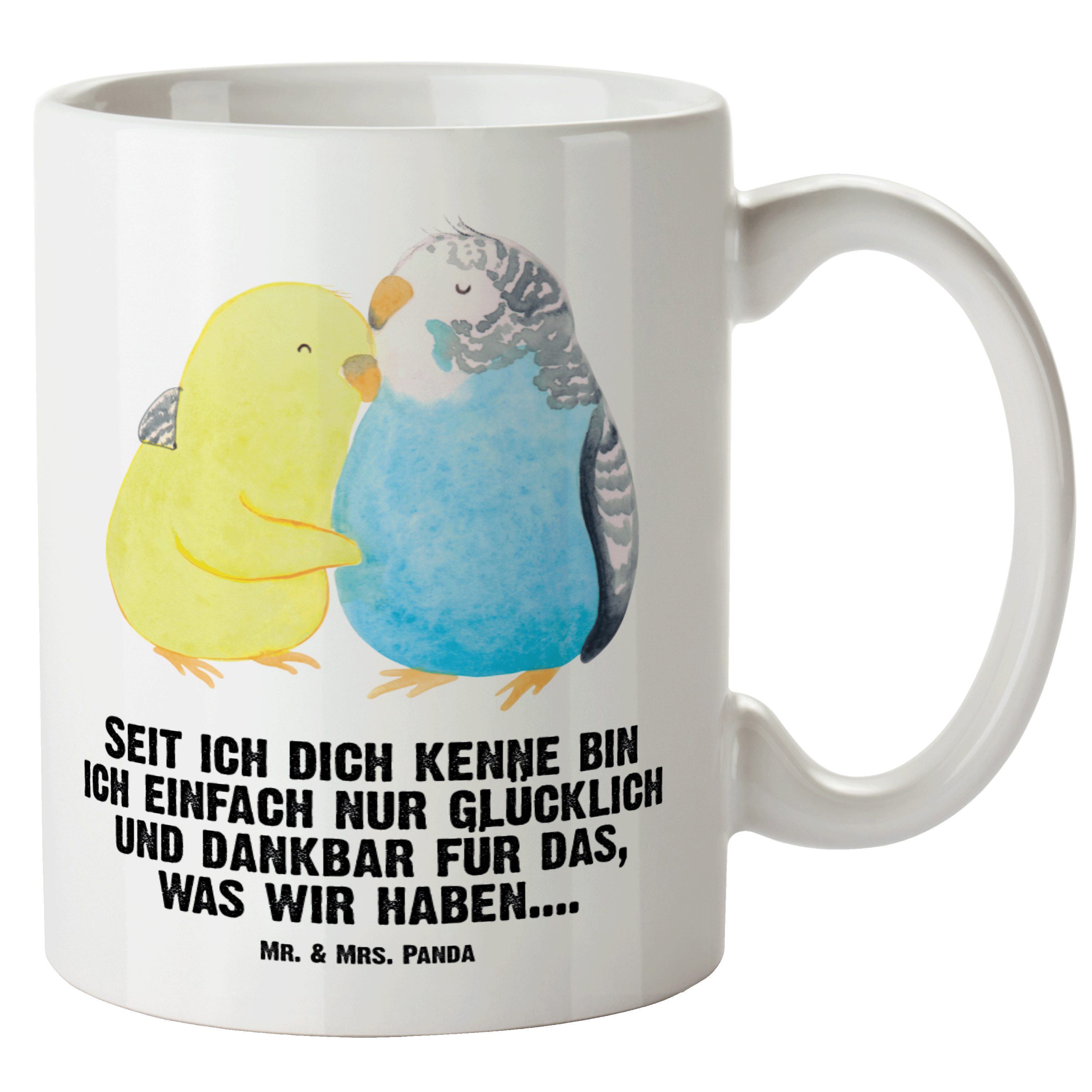 Mr. & Mrs. Panda Tasse Wellensittich Liebe - Weiß - Geschenk, Heiraten, Nähe, Vertrauen, Hei, XL Tasse Keramik