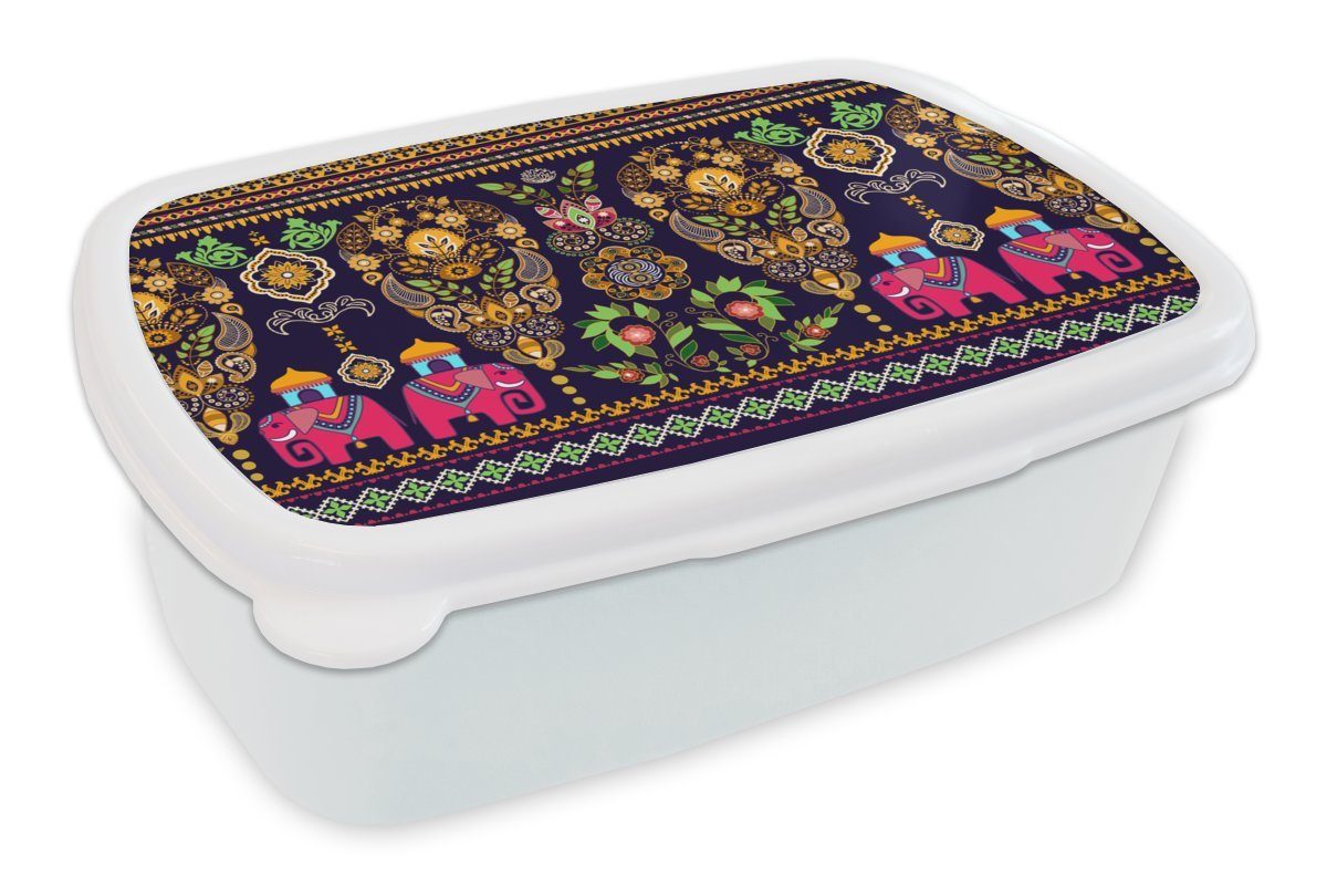 MuchoWow Lunchbox Muster - Elefant - Rosa, Kunststoff, (2-tlg), Brotbox für Kinder und Erwachsene, Brotdose, für Jungs und Mädchen weiß