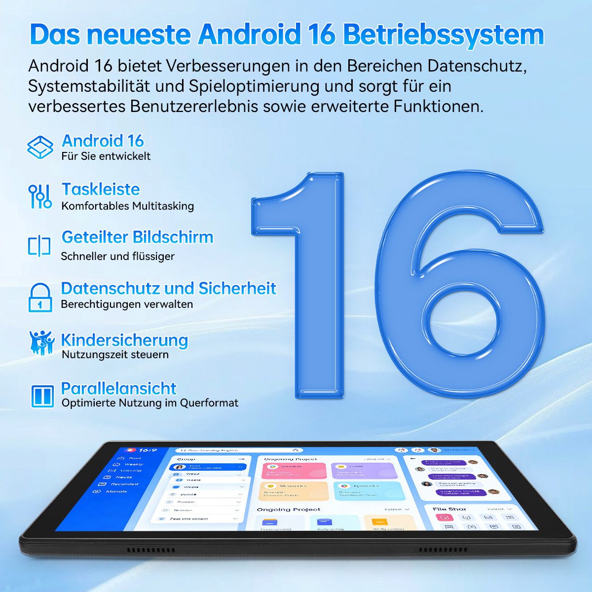 Happybe 10,1'' Octa-Core, 6000 mAh, HD 1280x800, 34GB/36GB RAM, 128GB/256GB Tablet (10.1", 128 GB, Android, Android 16, Gemini KI-Assistent, Widevine L1)