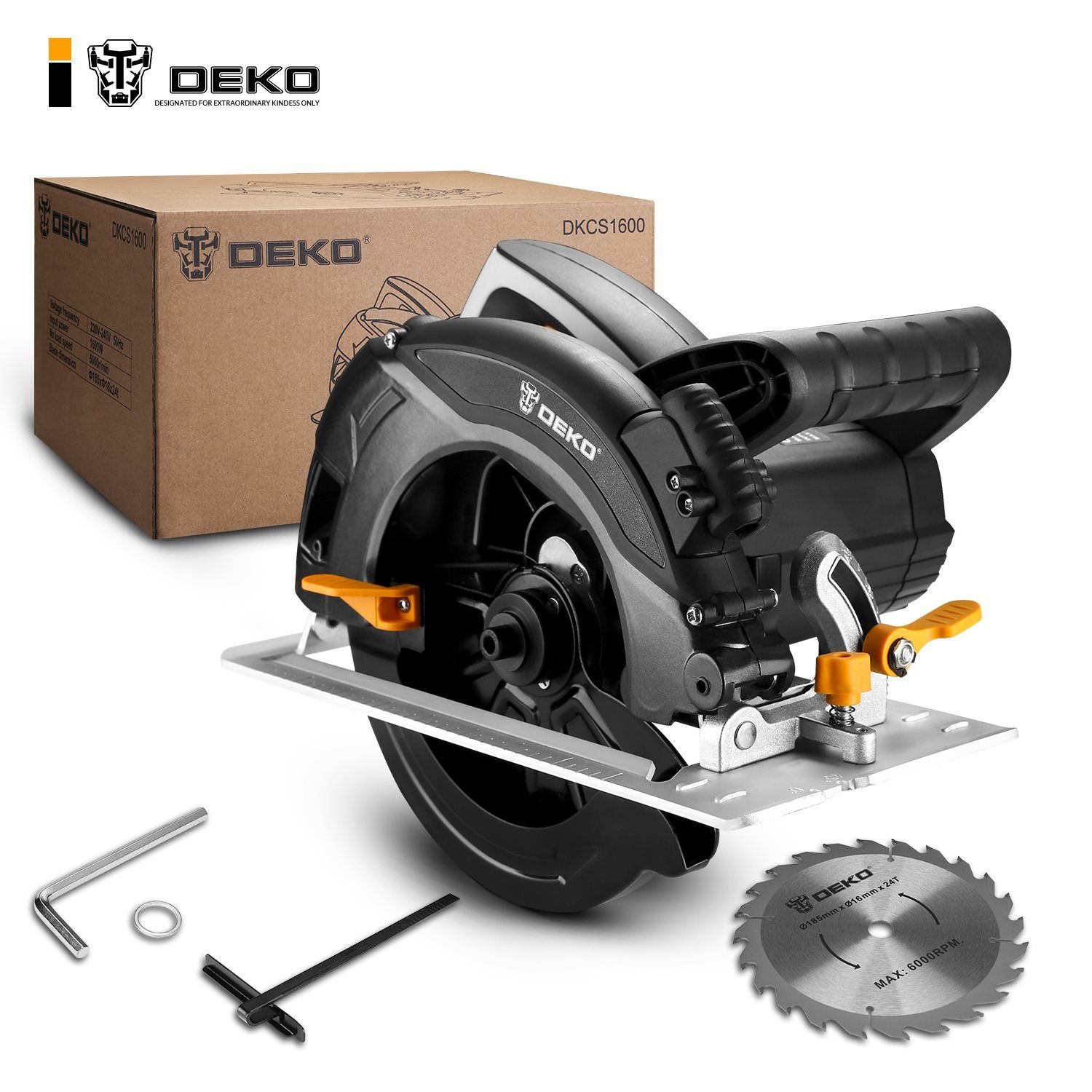 - DEKO 1600-W-Motor mit DEKO Laser, Handkreissäge vielseitige einstellbare und Einsatzmöglichkeiten 5000-U/min., Handkreissäge DKT-DKCS1600,