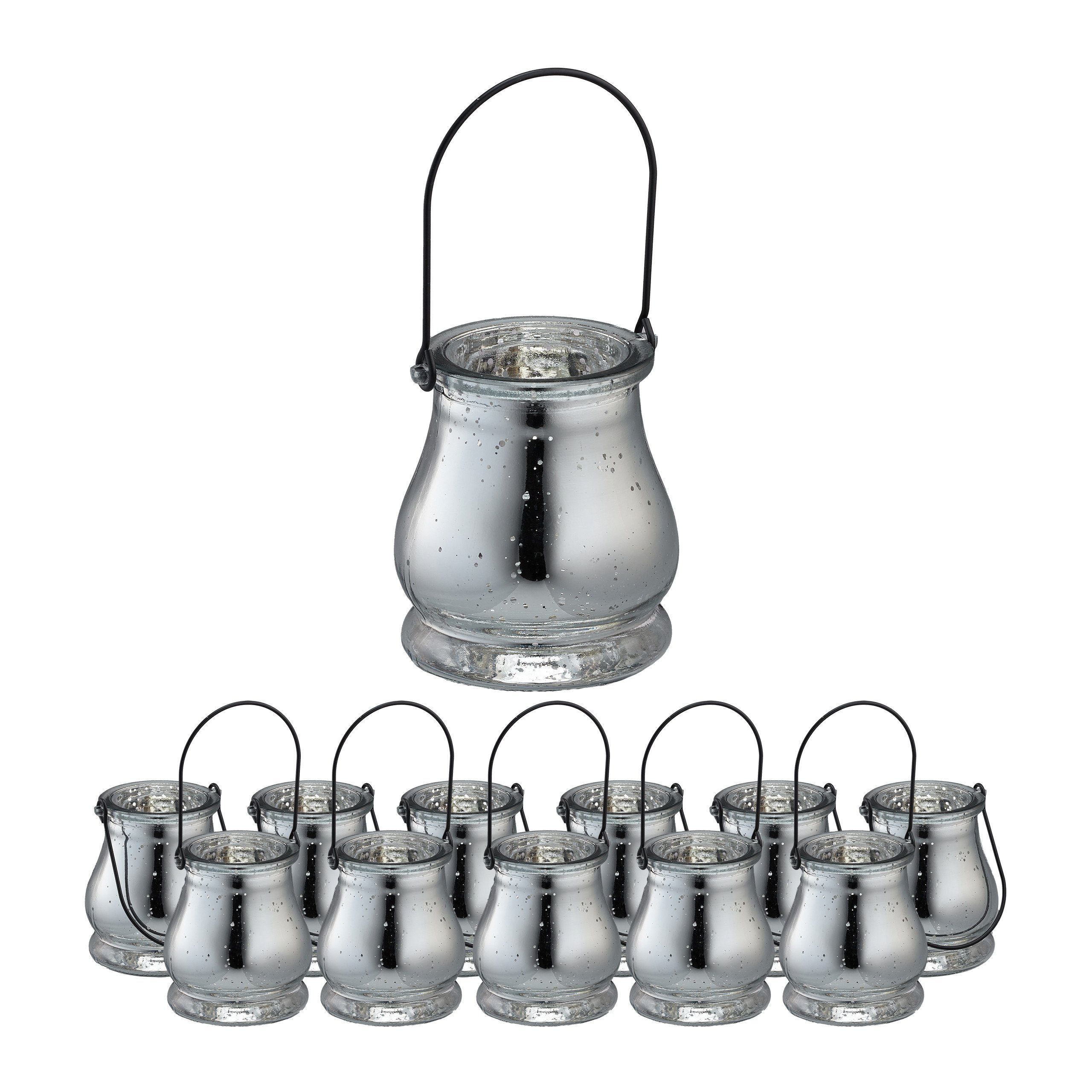relaxdays Windlicht Silbernes Windlicht im 12er Set