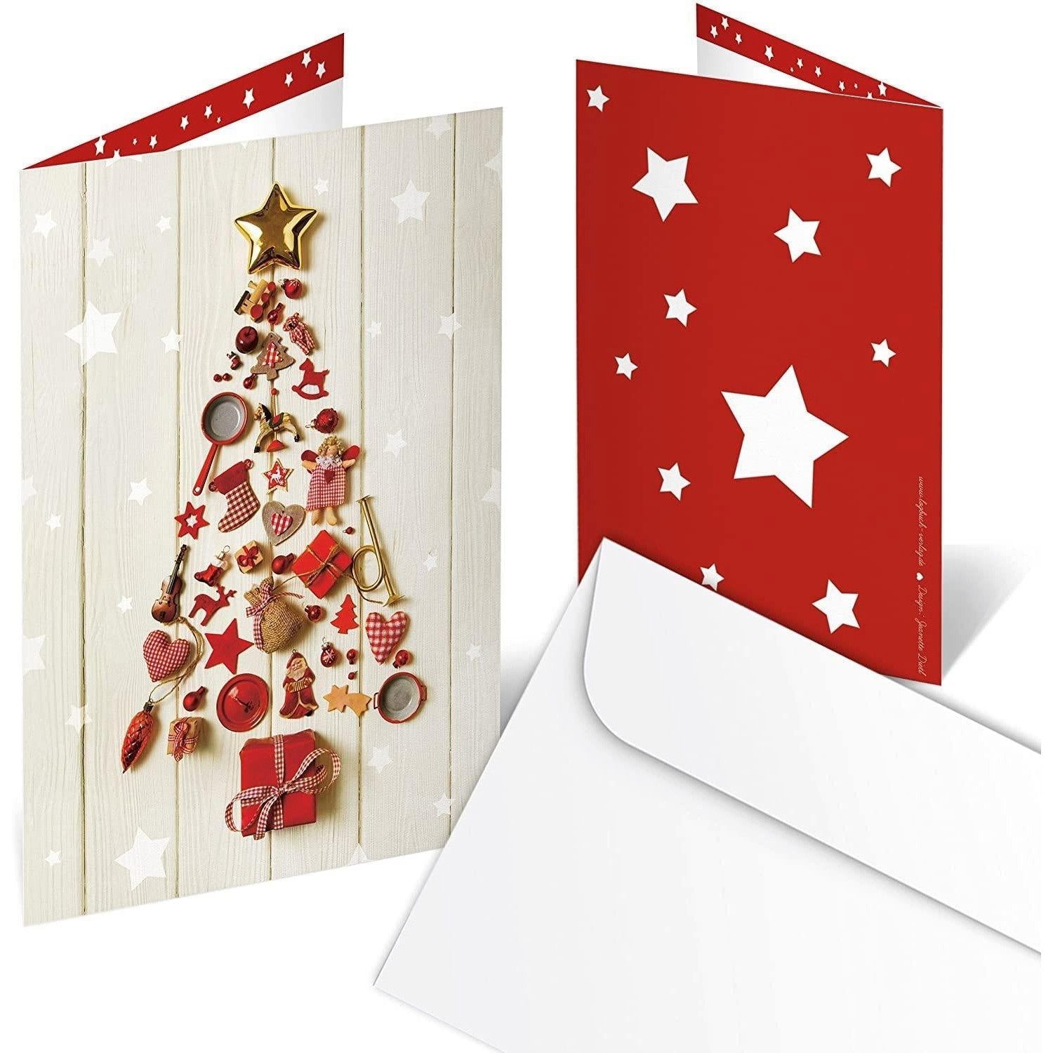 Logbuch-Verlag Klappkarte 10 Weihnachtskarten DIN A6 Klappkarten – Weihnachtsbaum mit Sternen