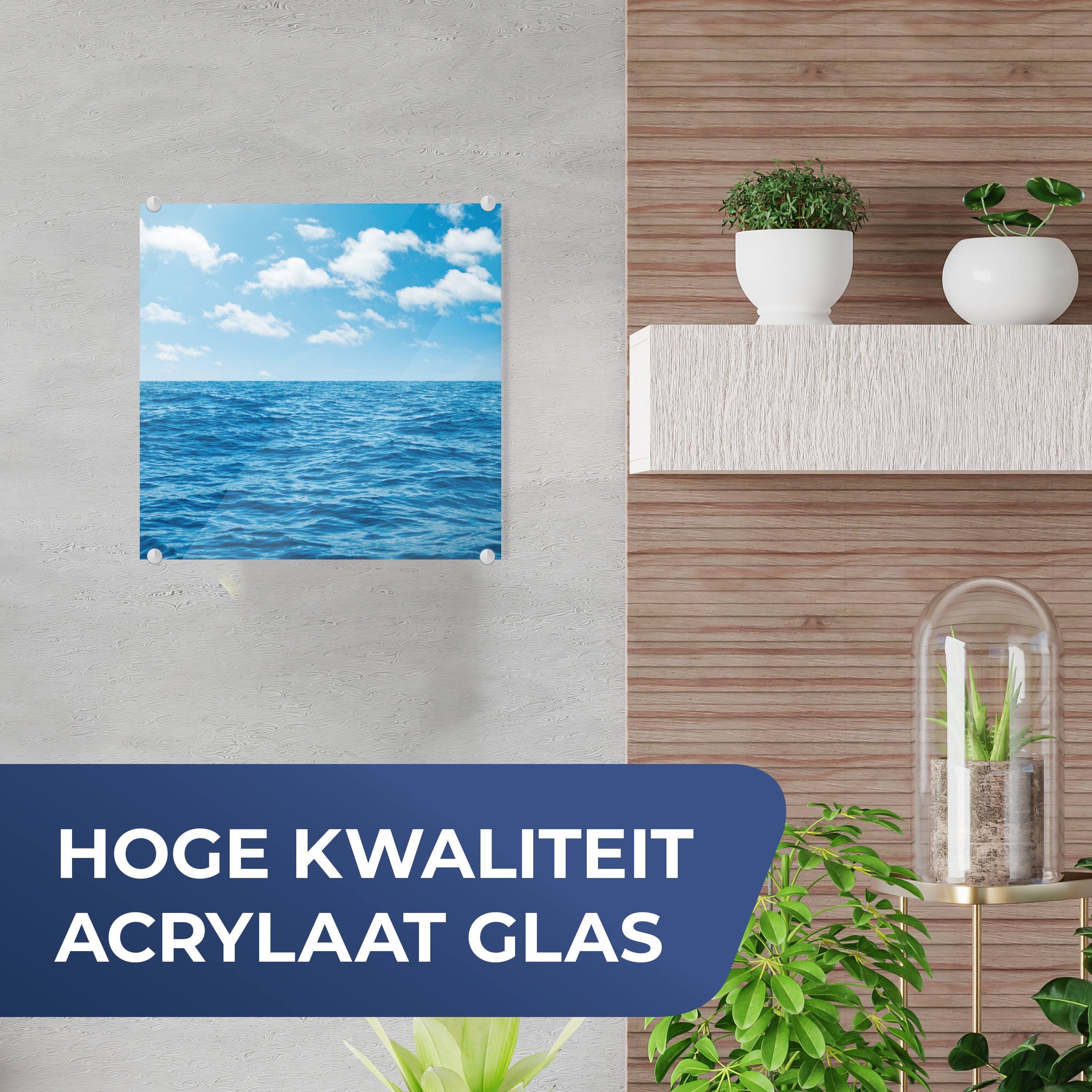 MuchoWow Acrylglasbild Meer - - (1 St), Bilder - Wanddekoration Wolken - Glas Wandbild - Glasbilder auf Blau, Foto auf Glas