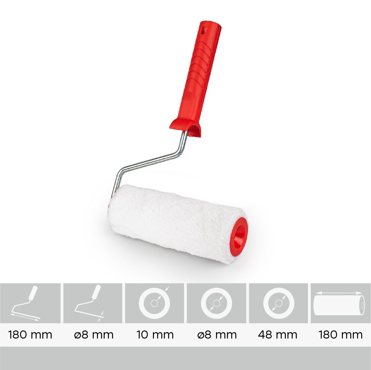 Prima-Online Farbroller Farbroller 18/24 cm Mikrofaser – Malerrolle mit Griff &Bügel Ø8 mm Set