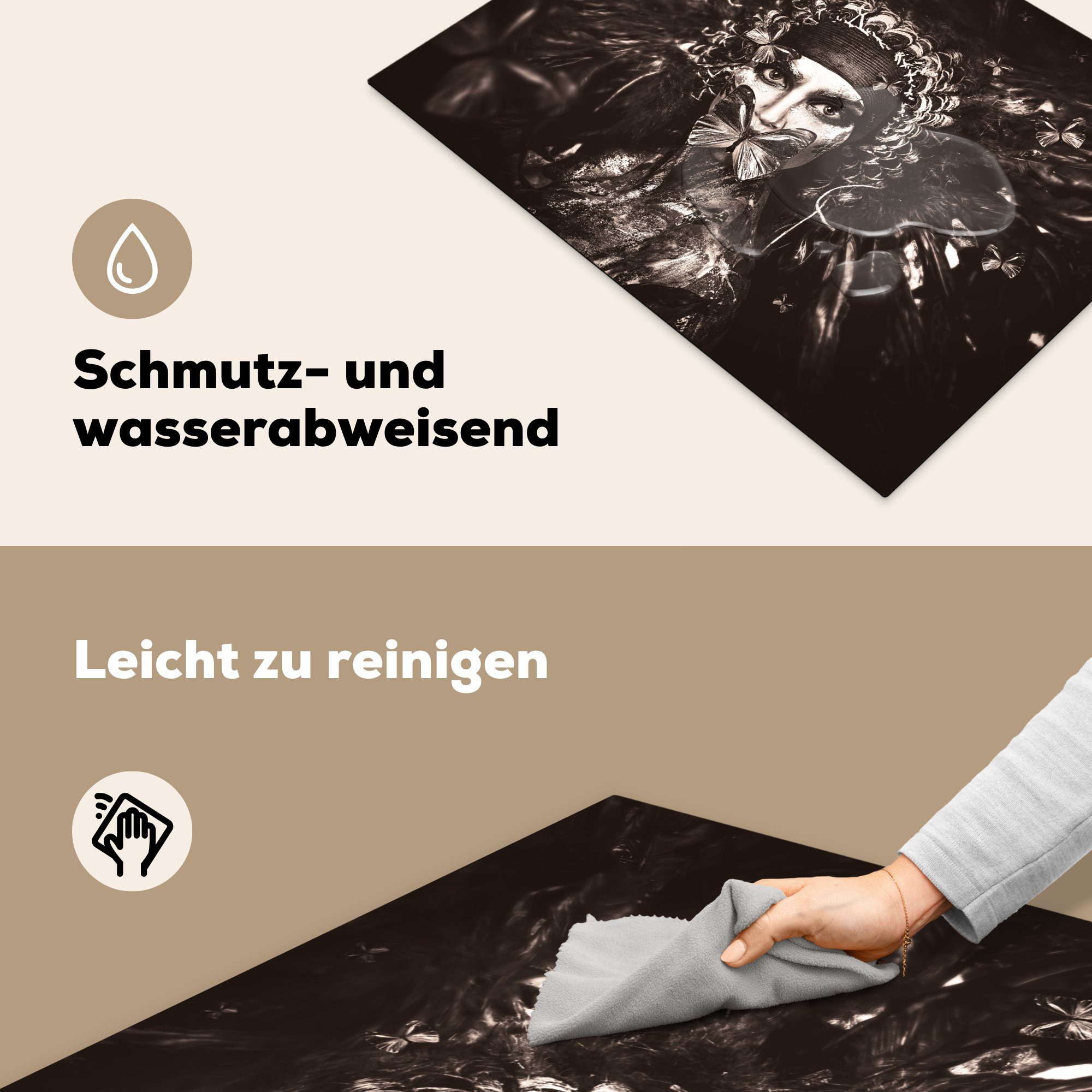 Frau Farbe, Induktionskochfeld Schutz küche, - Herdblende-/Abdeckplatte (1 cm, Luxus tlg), 71x52 die Ceranfeldabdeckung für - Vinyl, MuchoWow
