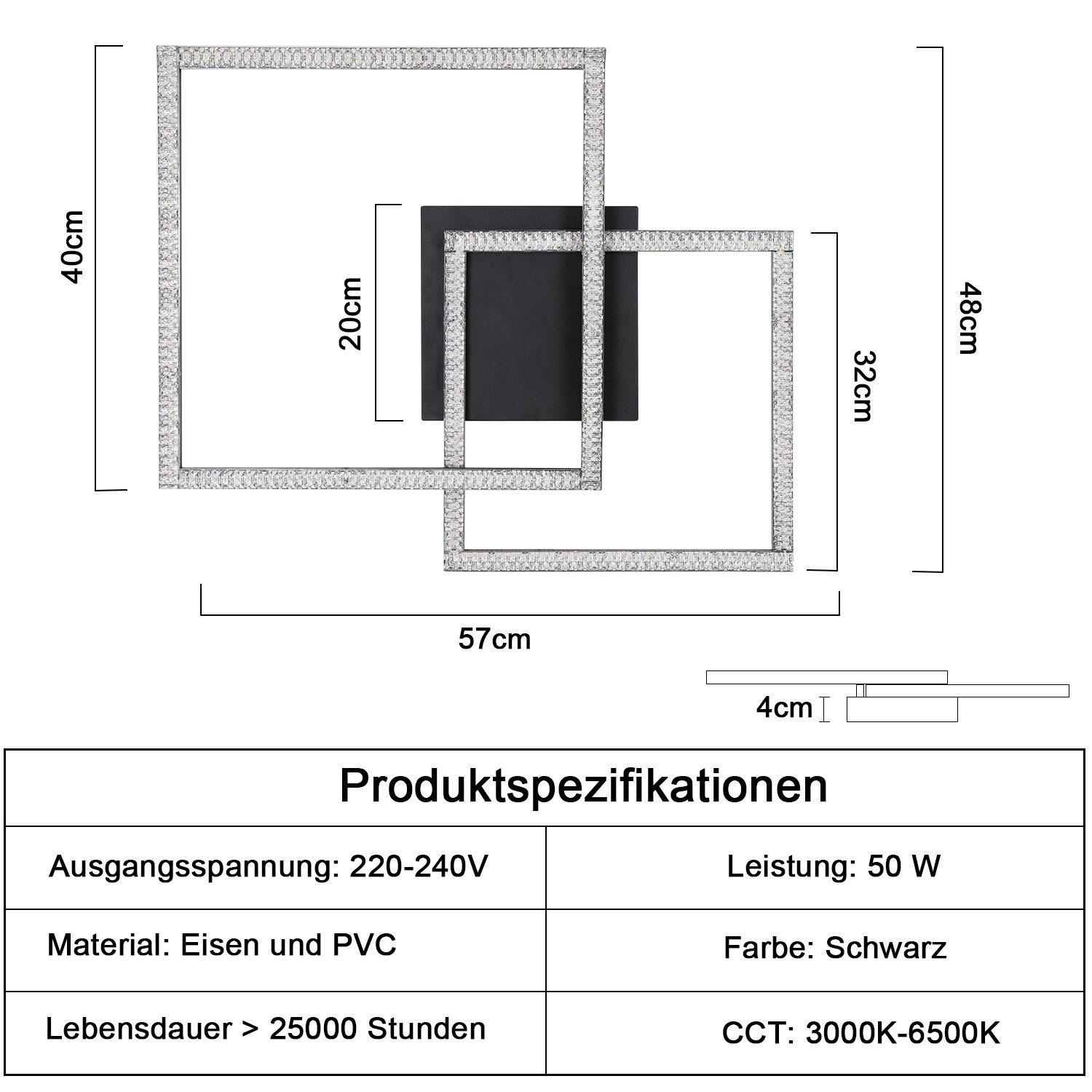 Schwarz Moderne LED für Fernbedienung LED mit fest Dimmbare 54W Esszimmer, Nettlife Küche Deckenleuchte integriert