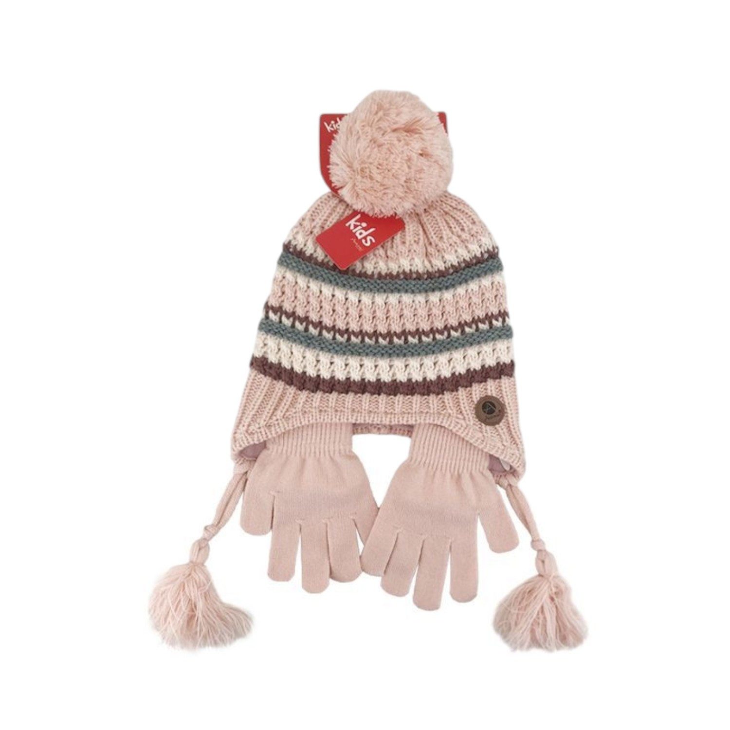 Antonio Ohrenmütze Kinder Winter Mütze mit Handschuhen » Gestreiftes Set (Set, 2-St., Mütze und Handschuhe) » Kindermütze mit Streifen und Fingerhandschuhe