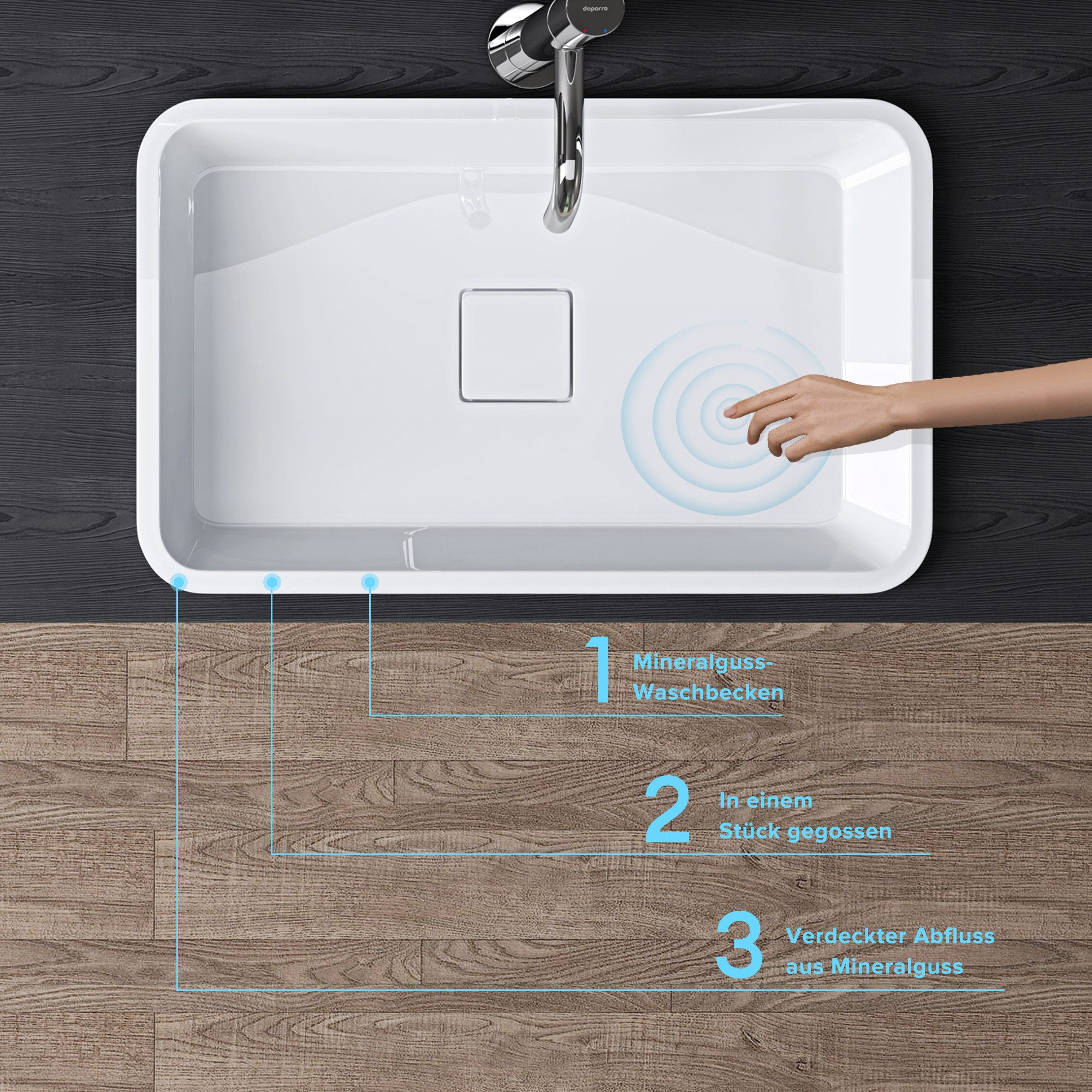 doporro Waschbecken Einbauwaschbecken Aufsatzwaschbecken Waschtisch aus Mineralguss Col104