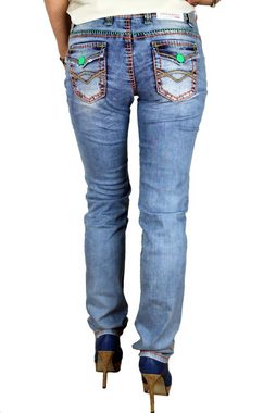 Cipo & Baxx Straight-Jeans Damen Jeans Hose mit dicken Neon Nähten außergwöhnliches Design mit vielen Neon Elementen