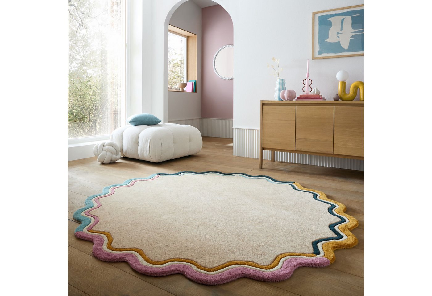 FLAIR RUGS Teppich LEO SCALLOP BORDER, rund, Höhe: 8 mm