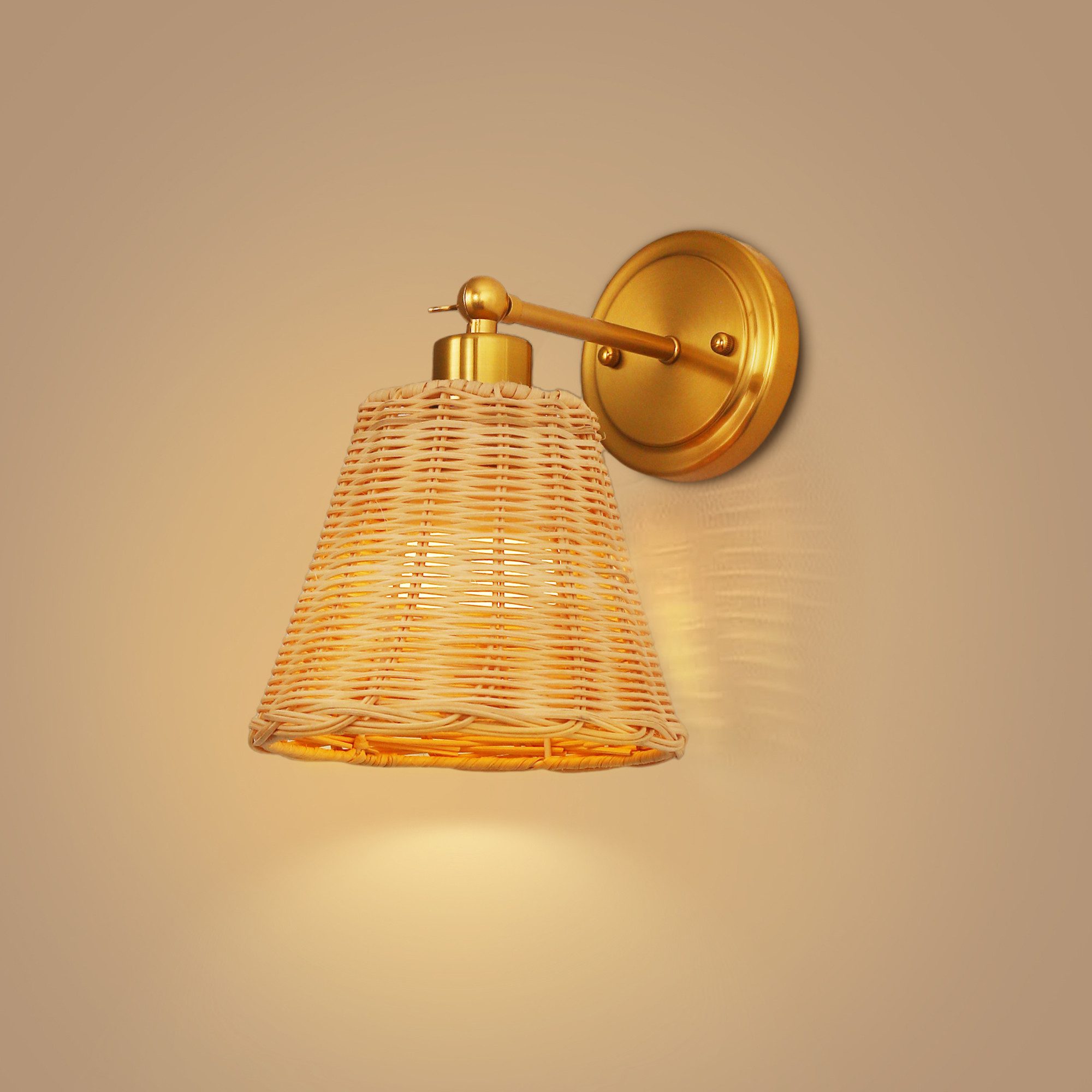 LOHAS-LED Wandleuchte 2er-Set Rattan-Wandlampe mit RGBCW-Fernbedienung, stufenloses Dimmen, Timer, IR-Fernbedienung, LED wechselbar, warmweiß + kaltweiß + RGB-Farben, E26 Akku-Leuchtmittel, kabellos & dimmbar